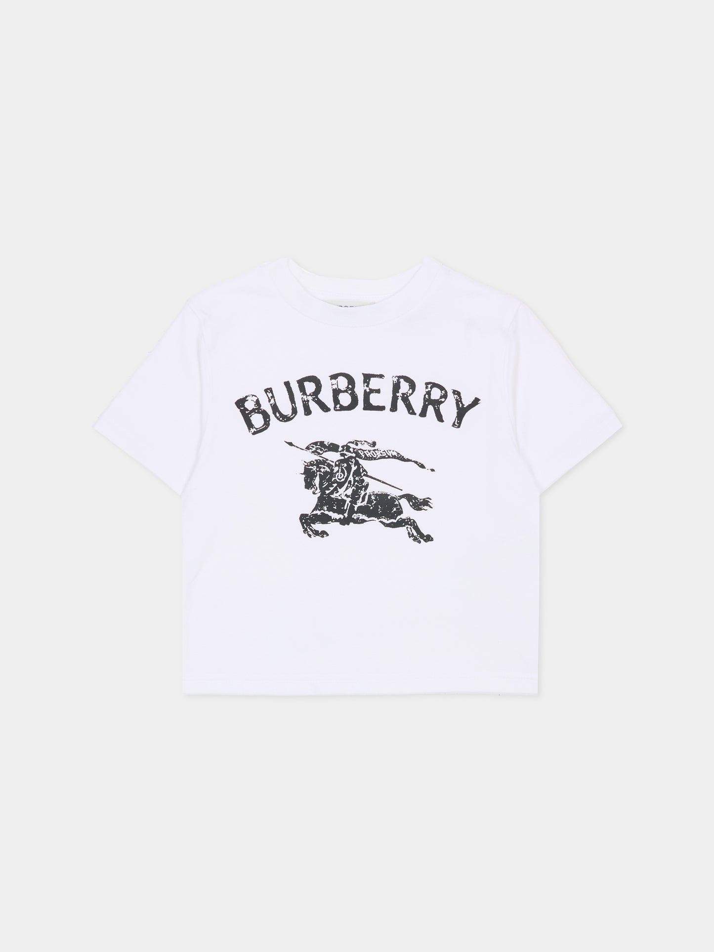 T-shirt bianca per neonati con cavaliere equestre,Burberry Kids,8121209 A1464