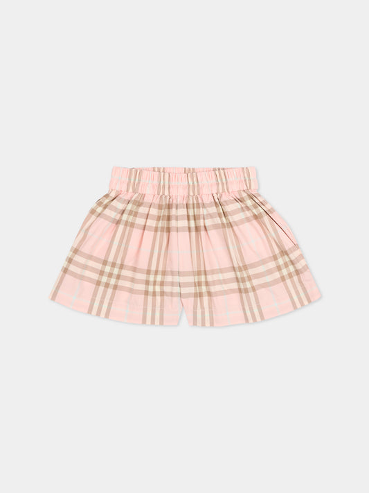 Shorts rosa per neonata con check,Burberry Kids,8121226 C4170