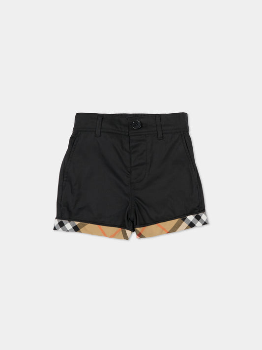 Shorts neri per neonato con check vintage,Burberry Kids,8122522 A1189