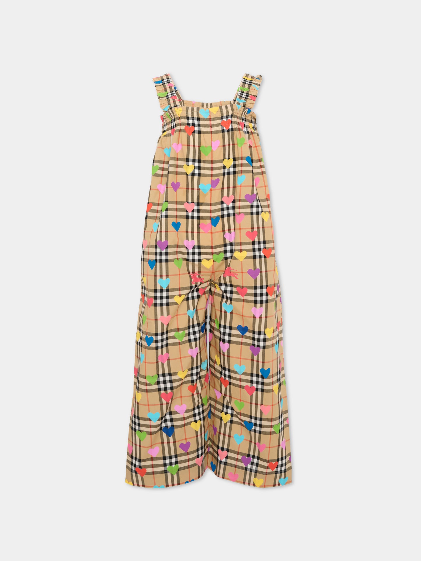 Salopette beige per bambina con cuori,Burberry Kids,8119965 A8972