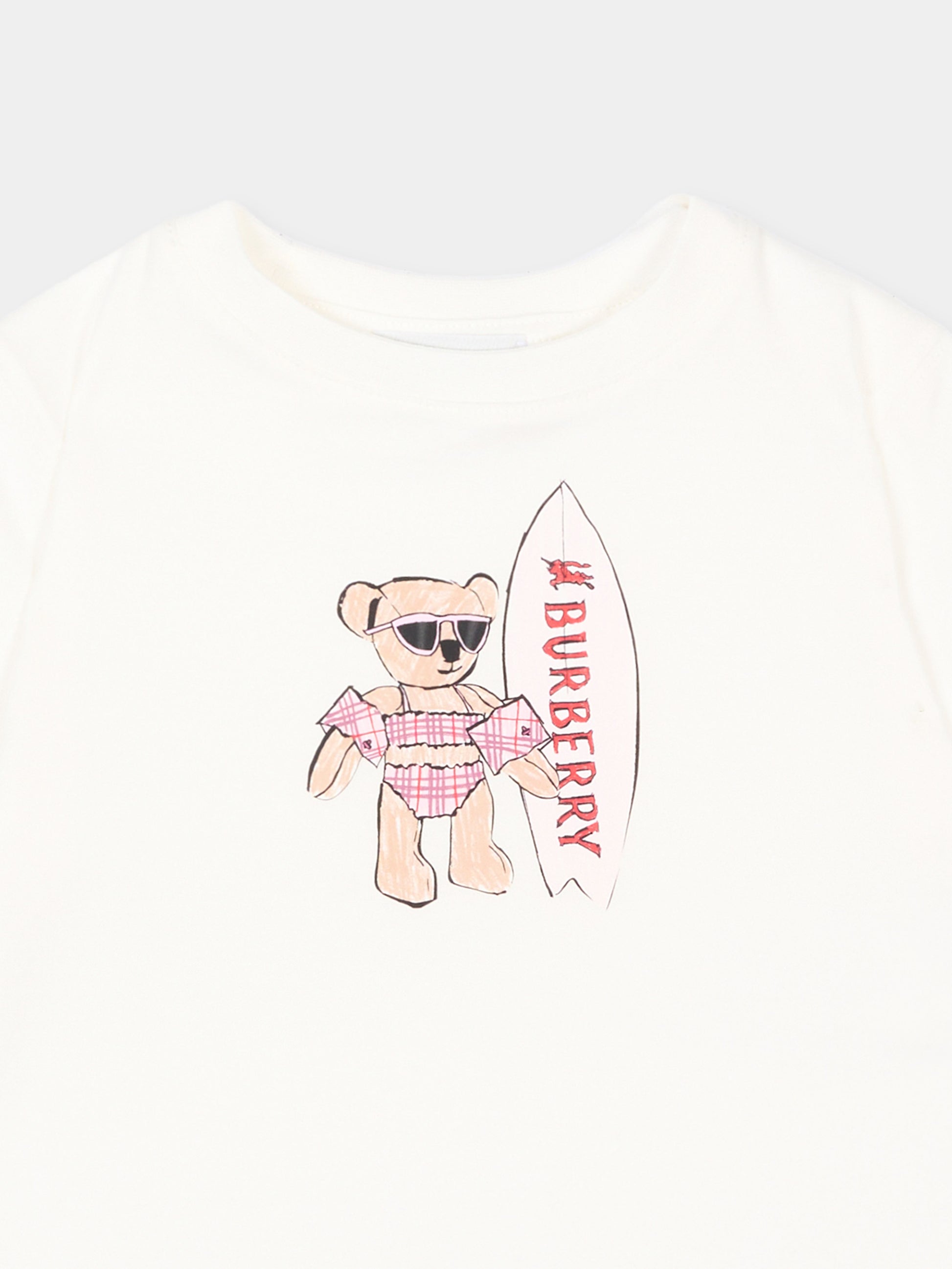 T-Shirt avorio per neonata con orsetto Thomas,Burberry Kids,8121278 A2014