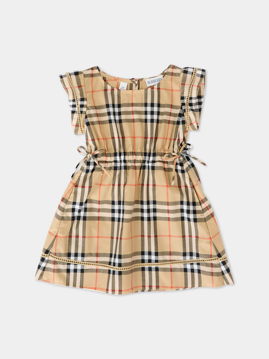 Vestito beige per neonata con Vintage Check,Burberry Kids,8121301 B9368