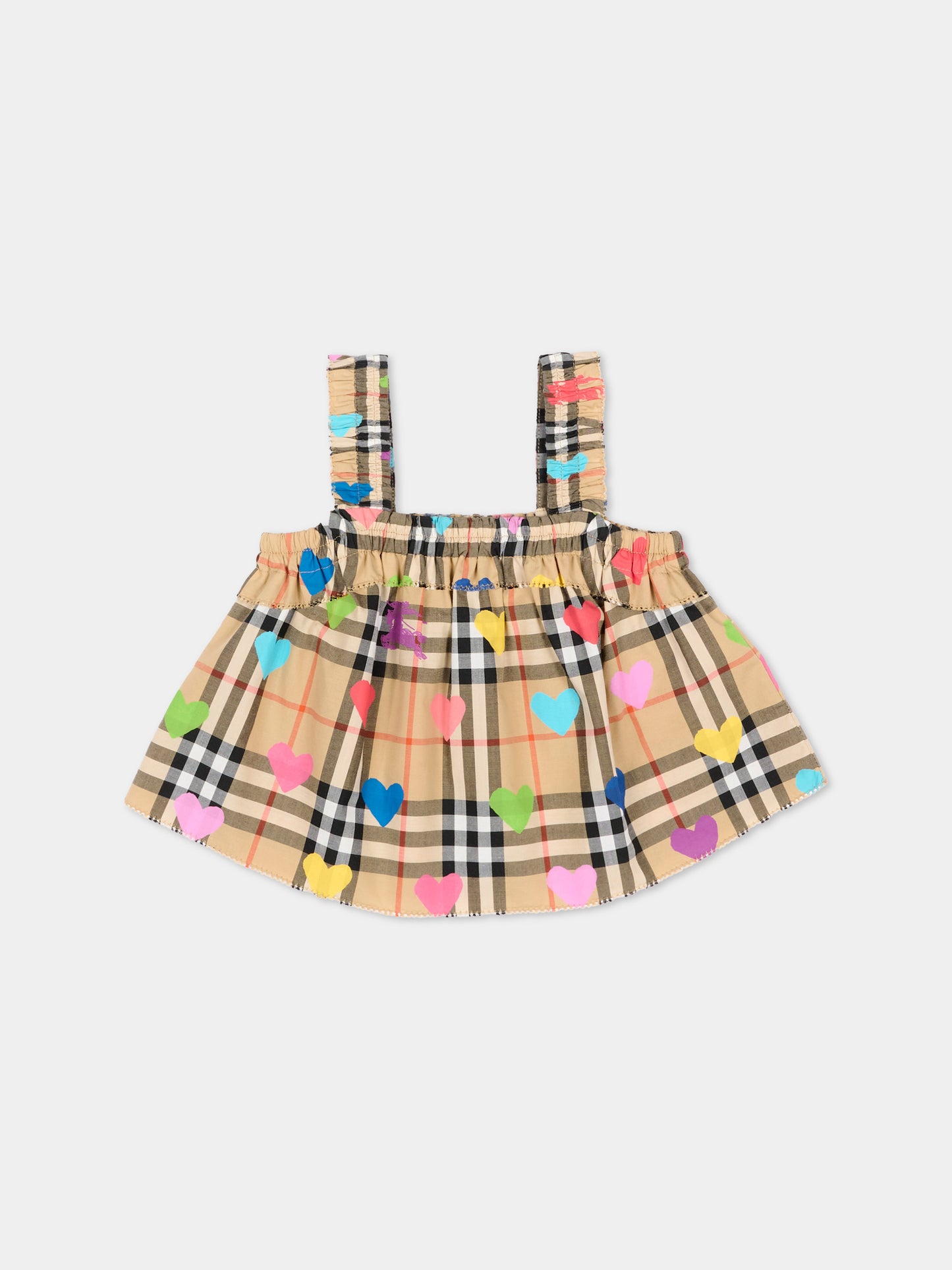 Top beige Vintage Check cuori per neonata,Burberry Kids,8121305 A8972