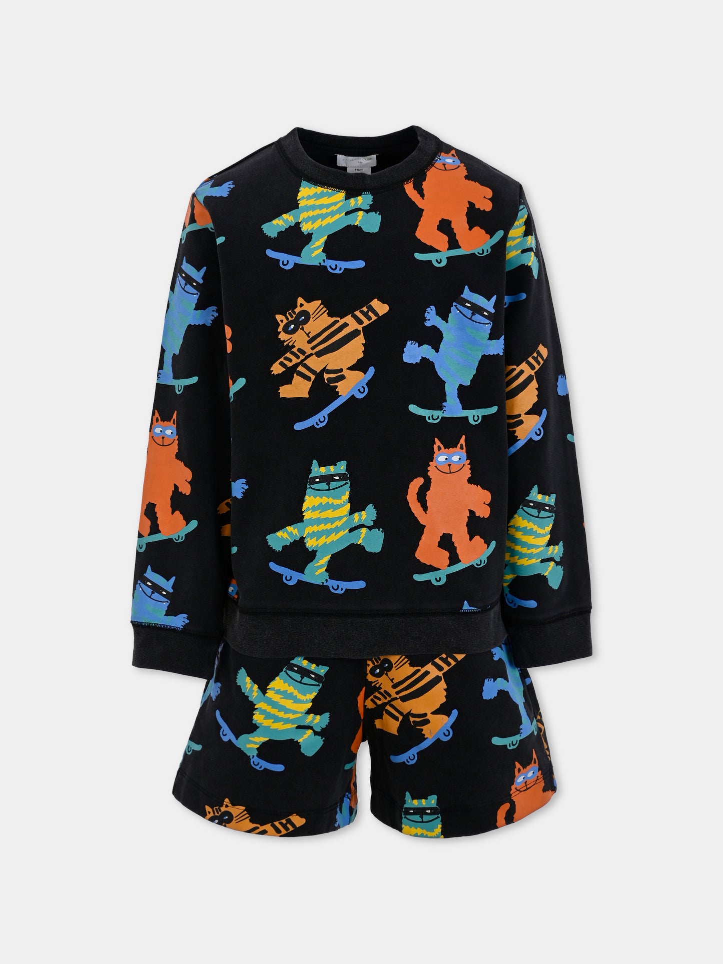 Completo nero per bambino con gatto all over,Stella Mccartney Kids,TW3P40 Z2647 930MV