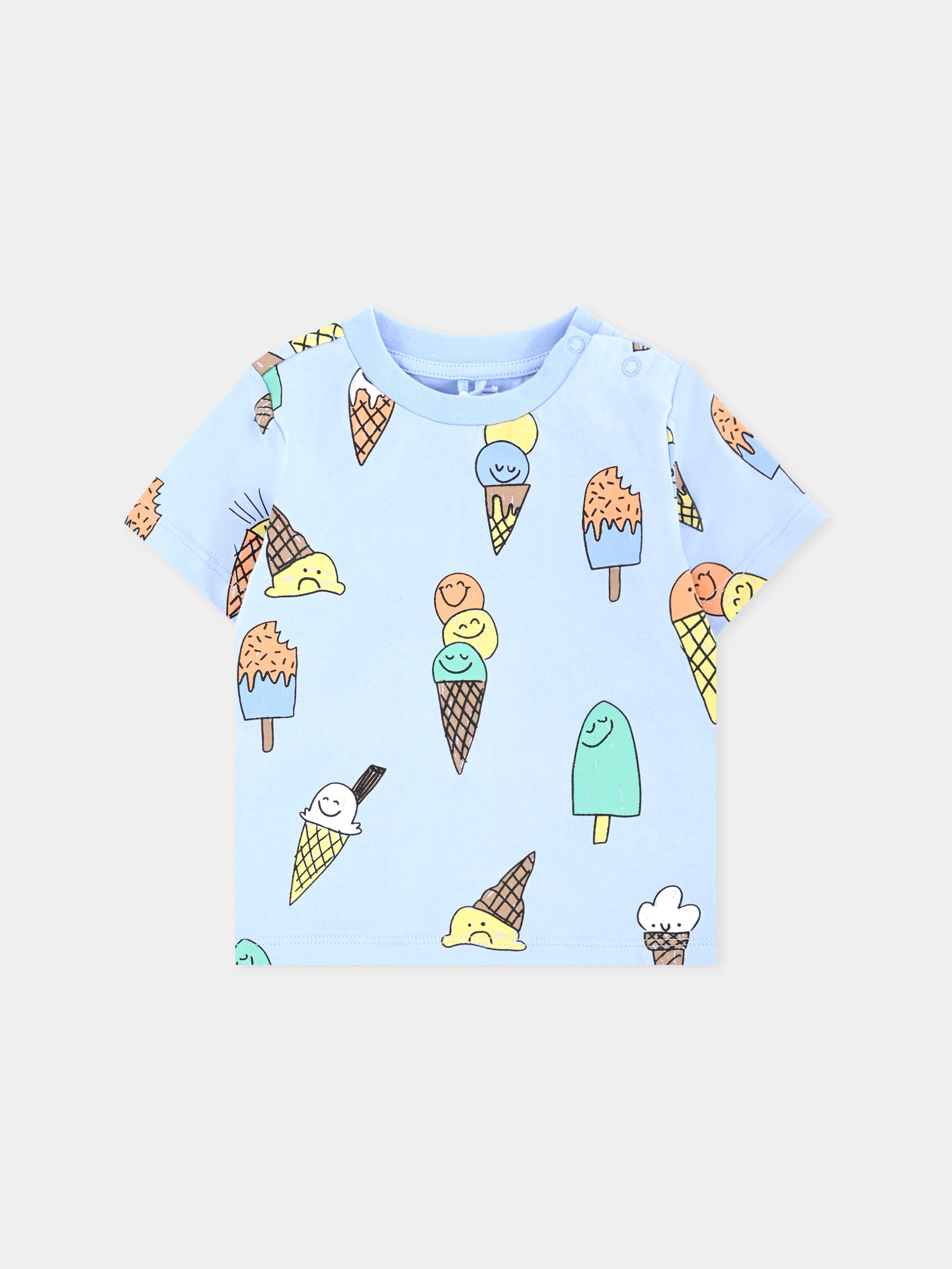 T-shirt celeste per neonato con gelato all over,Stella Mccartney Kids,TW8611 Z2741 652MC