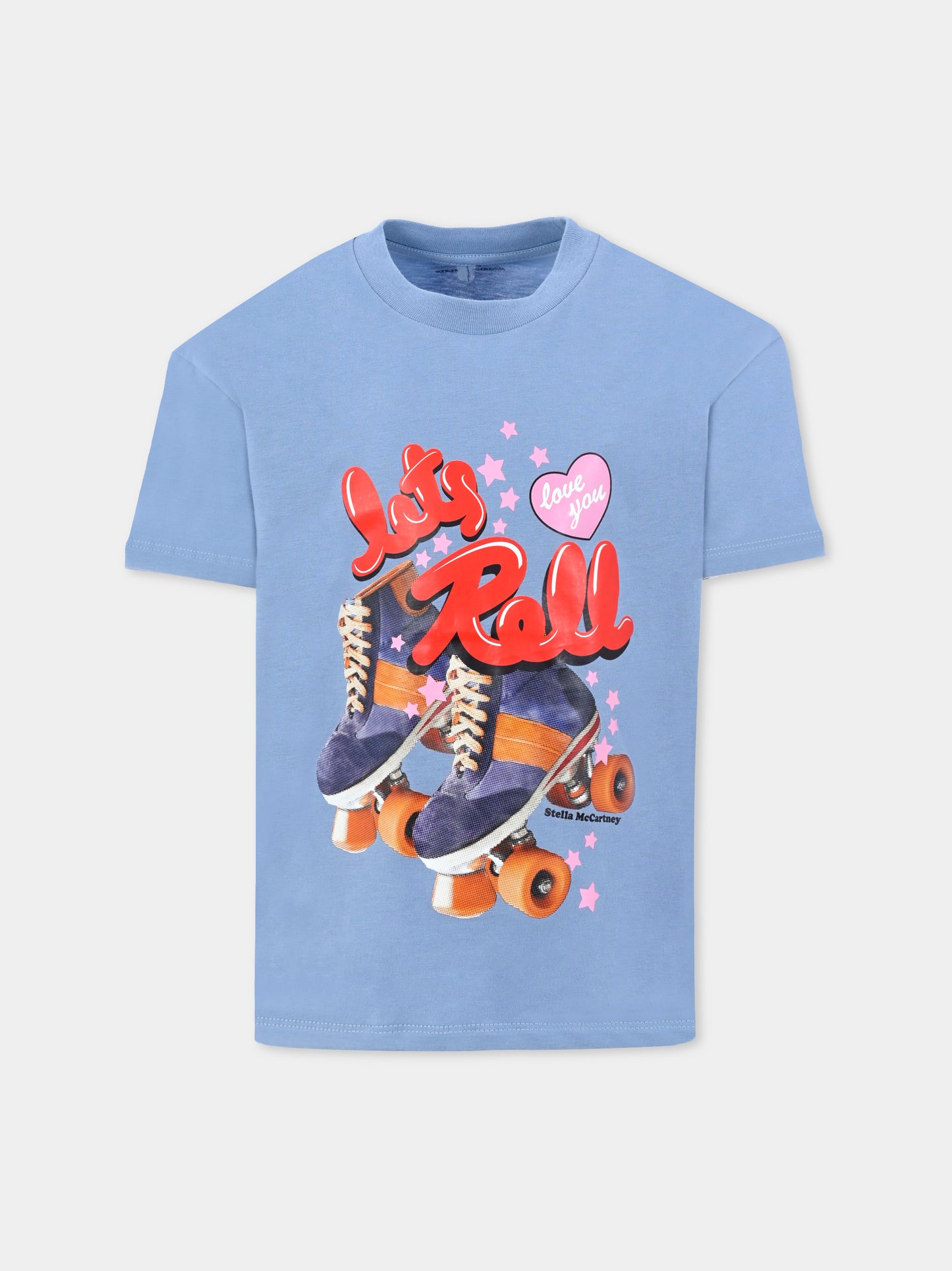 T-shirt azzurra per bambina con stampa pattini,Stella Mccartney Kids,TW8D11 Z0434 601