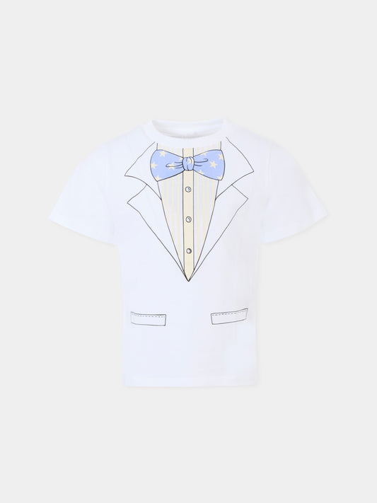 T-shirt bianca per bambino con stampa smoking,Stella Mccartney Kids,TW8R81 Z0434 100