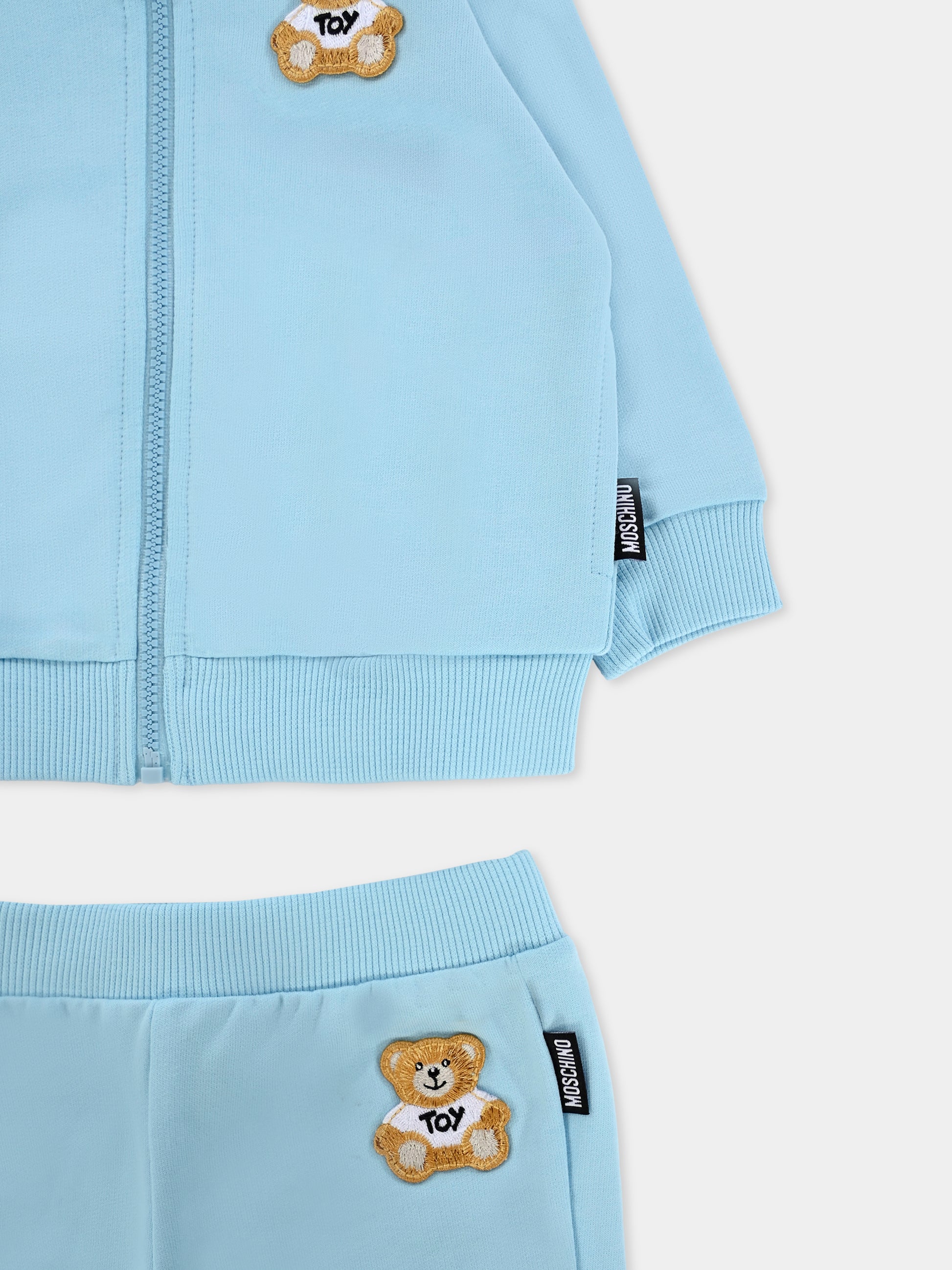 Completo celeste per neonato con Teddy Bear,Moschino Kids,MNK04P LCA19 40304