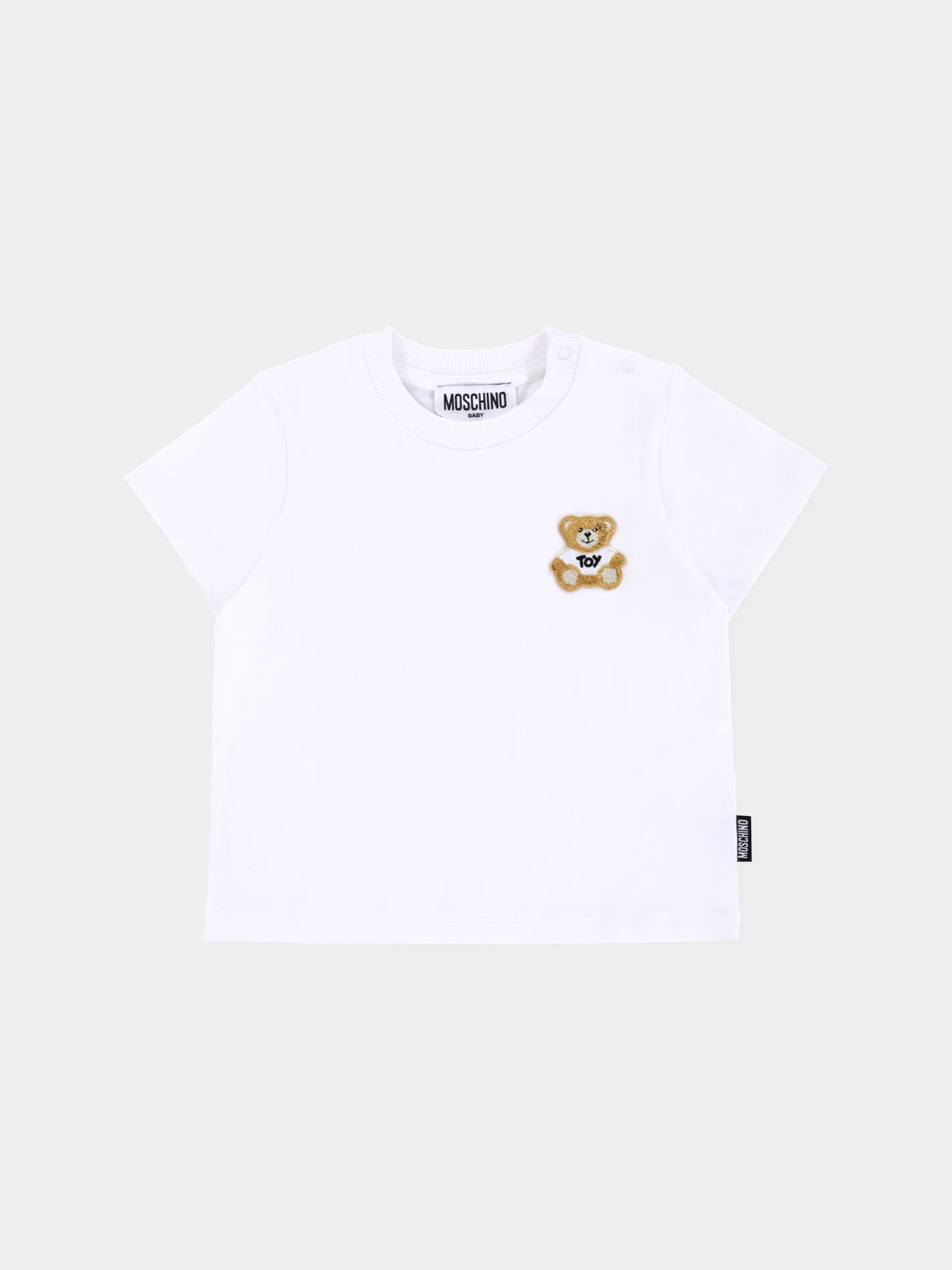 T-shirt bianca per neonati con patch Teddy Bear,Moschino Kids,MUM045 LAA24 10101