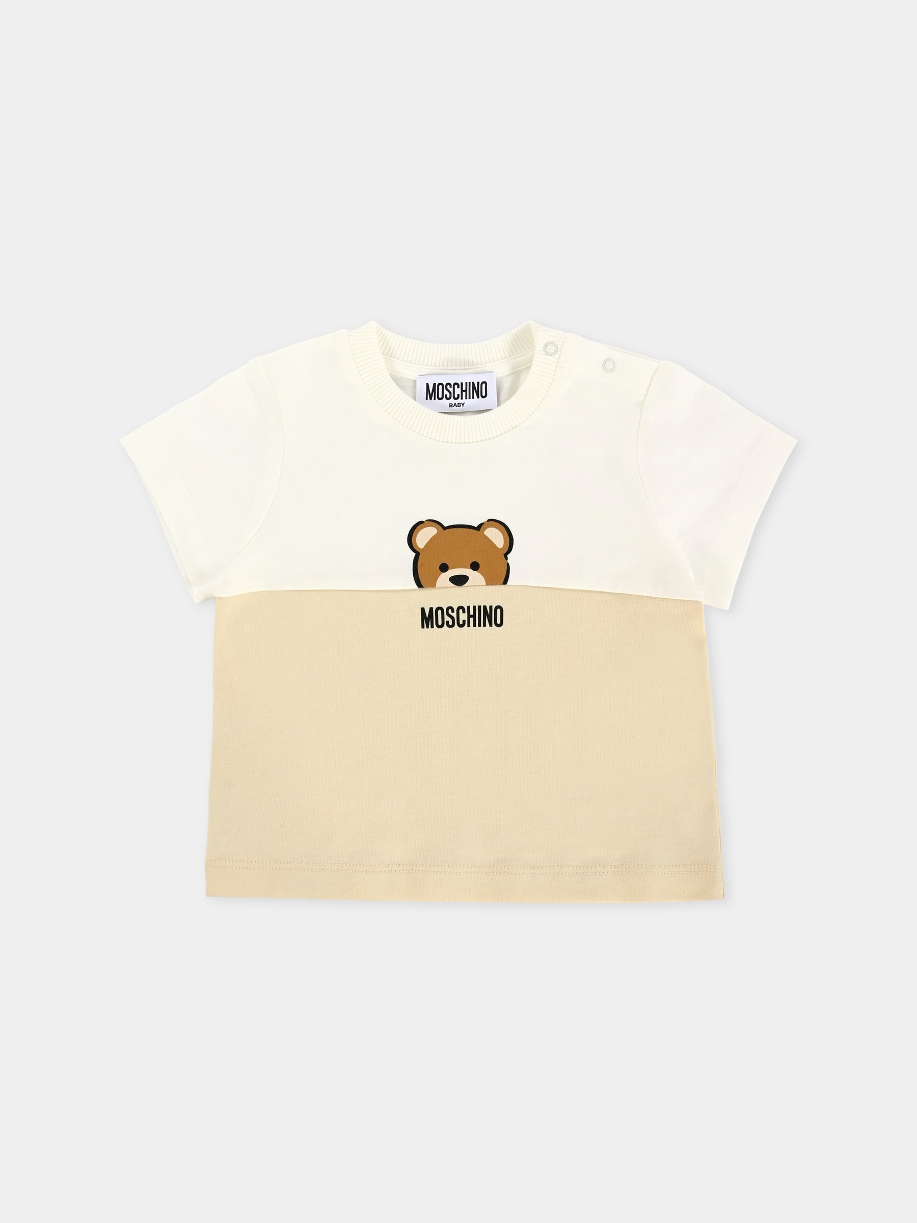 T-shirt beige per neonati con Teddy Bear,Moschino Kids,MUY082 LAA27 20404