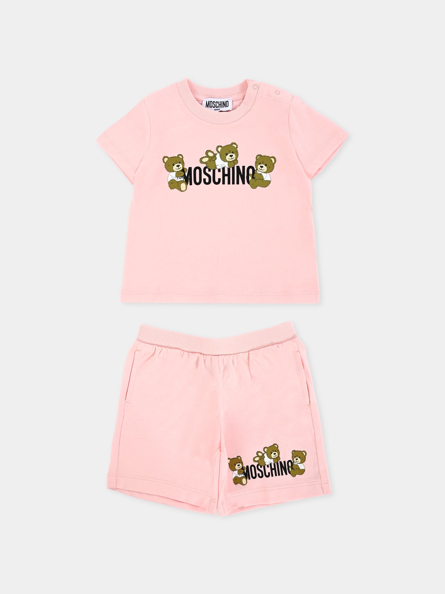 Completo rosa per neonata con Teddy Bears,Moschino Kids,MZG00M LAA03 50209