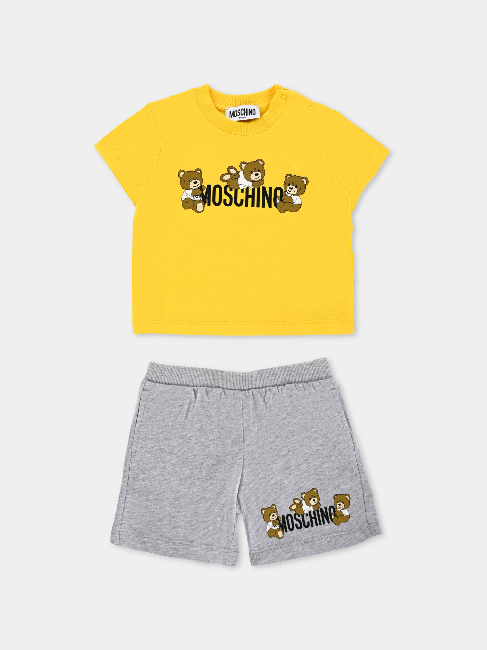Completo giallo per neonato con Teddy Bears,Moschino Kids,MZG00M LAA03 83230
