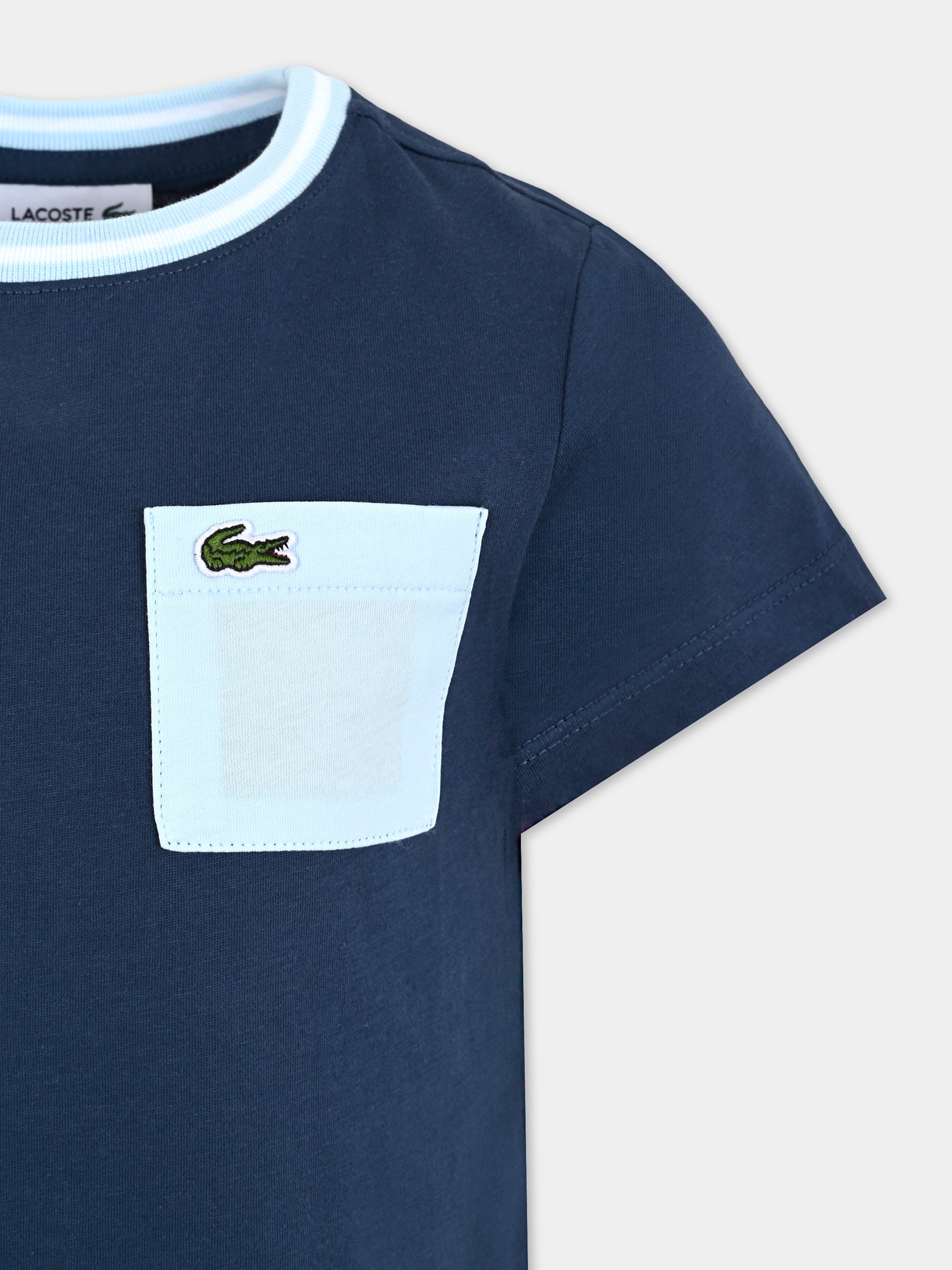 T-shirt blu per bambino con coccodrillo,Lacoste,TJ7295 I07