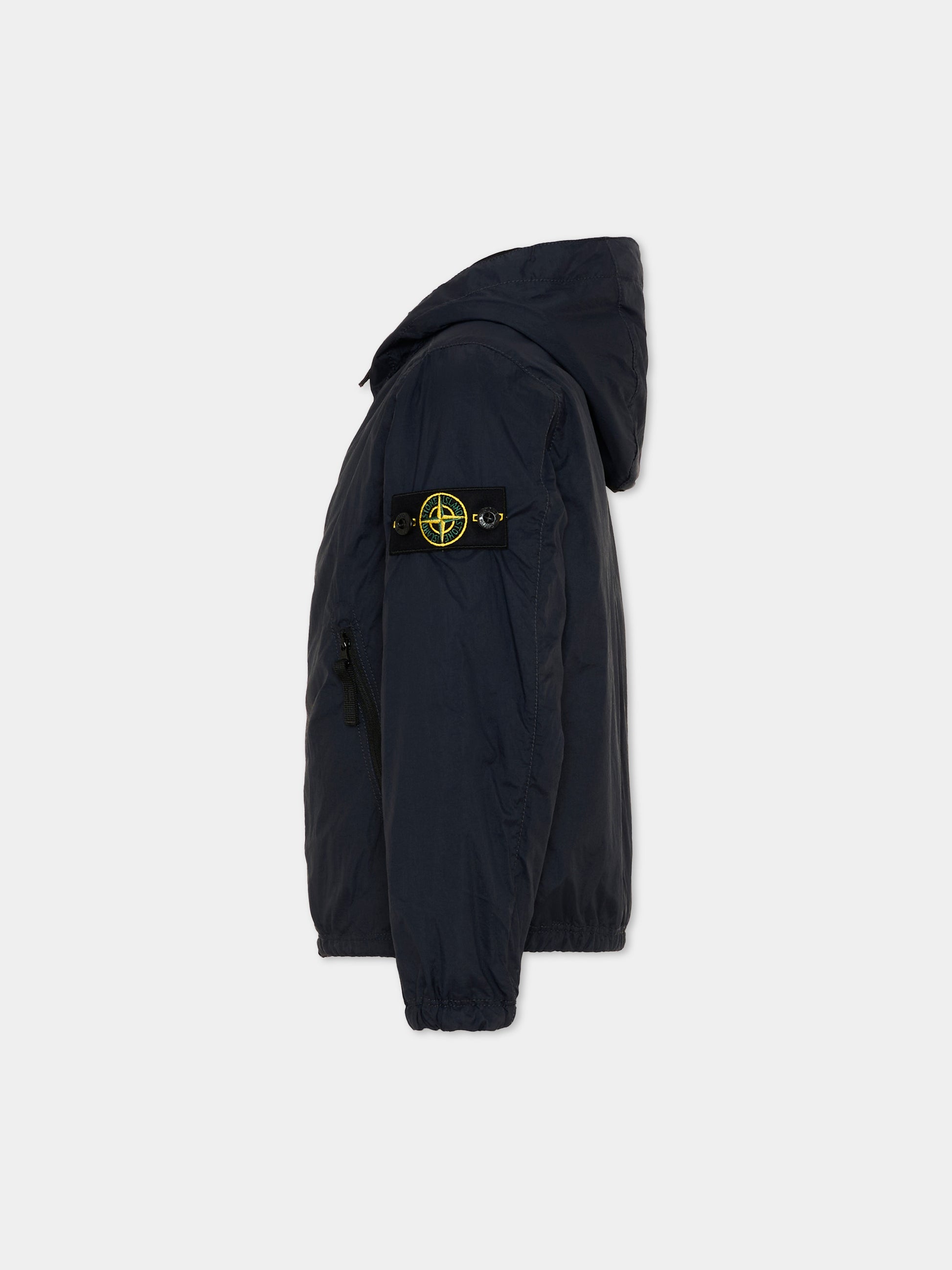 Giacca a vento blu per bambini con Compass Patch,Stone Island Junior,L1S16 4100012 S0203 - V0020