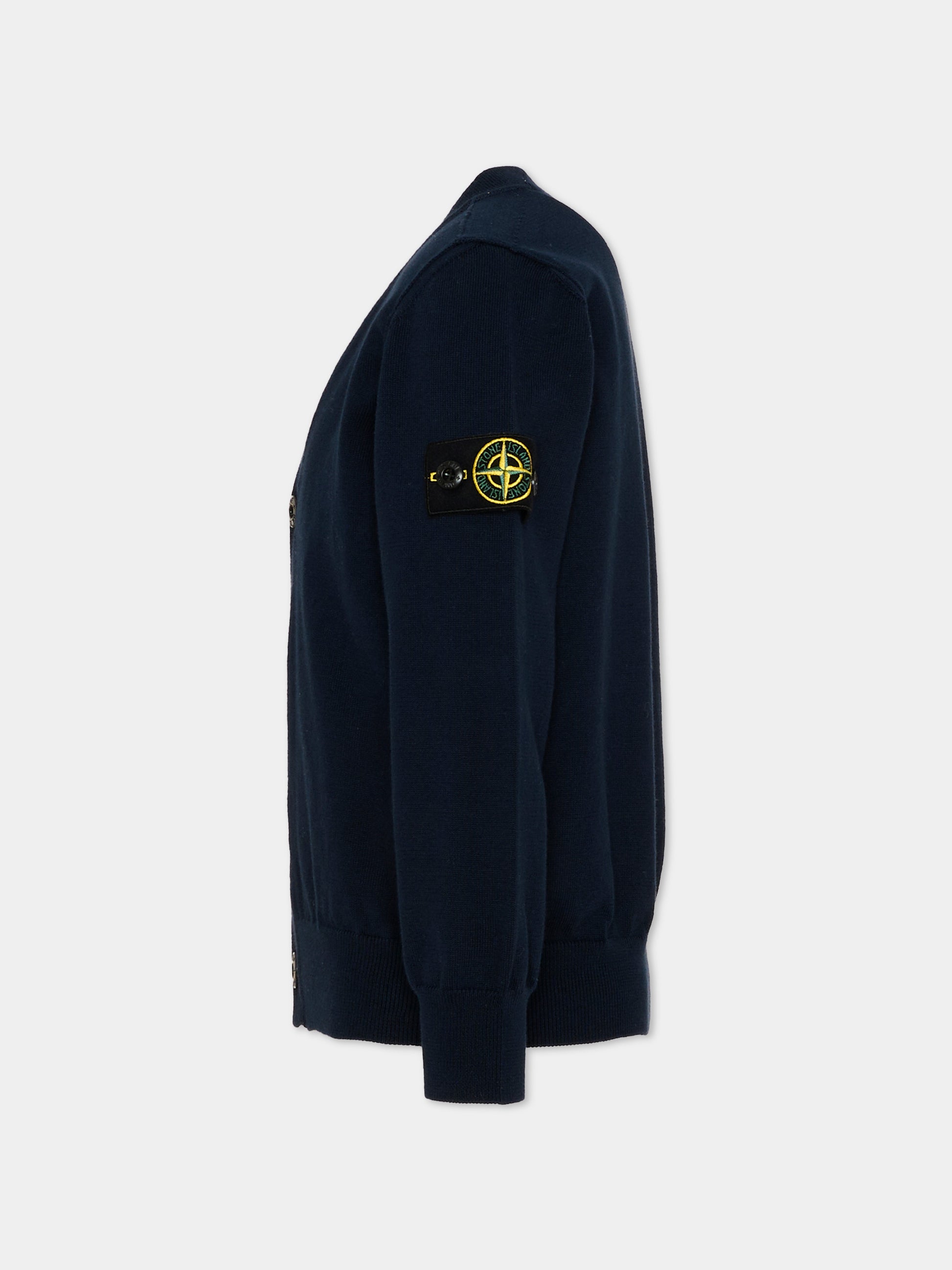 Cardigan blu per bambini con Compass Patch,Stone Island Junior,L1S16 5100003 S00B2 - V0020