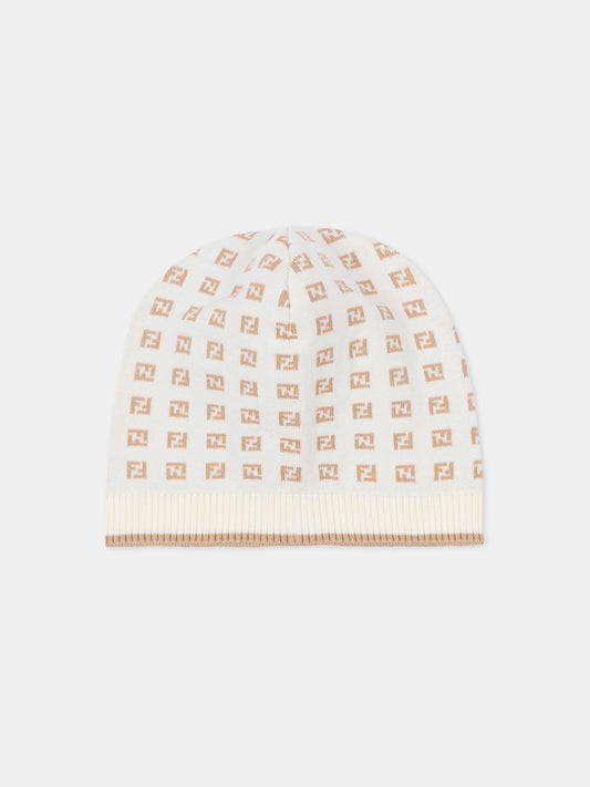 Cappello avorio per neonati con FF,Fendi Kids,BUP083 AYMY F1PCP