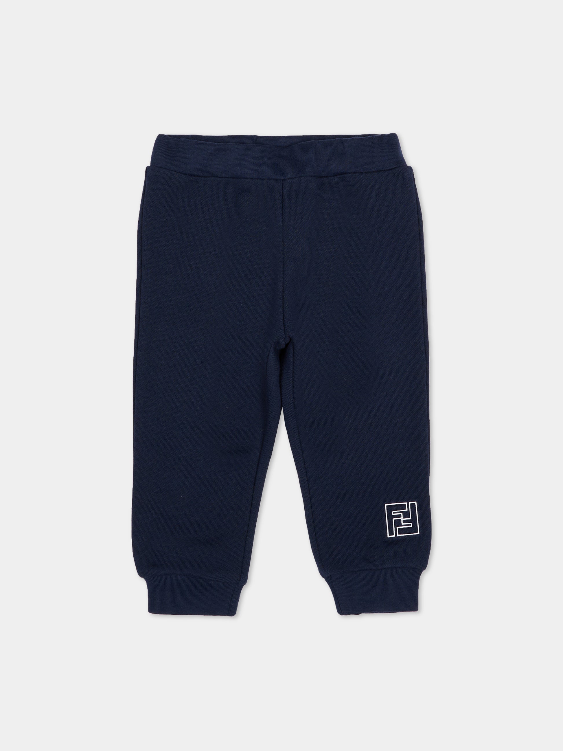 Pantaloni blu per neonati con FF,Fendi Kids,BUF254 5V0 F0QG0