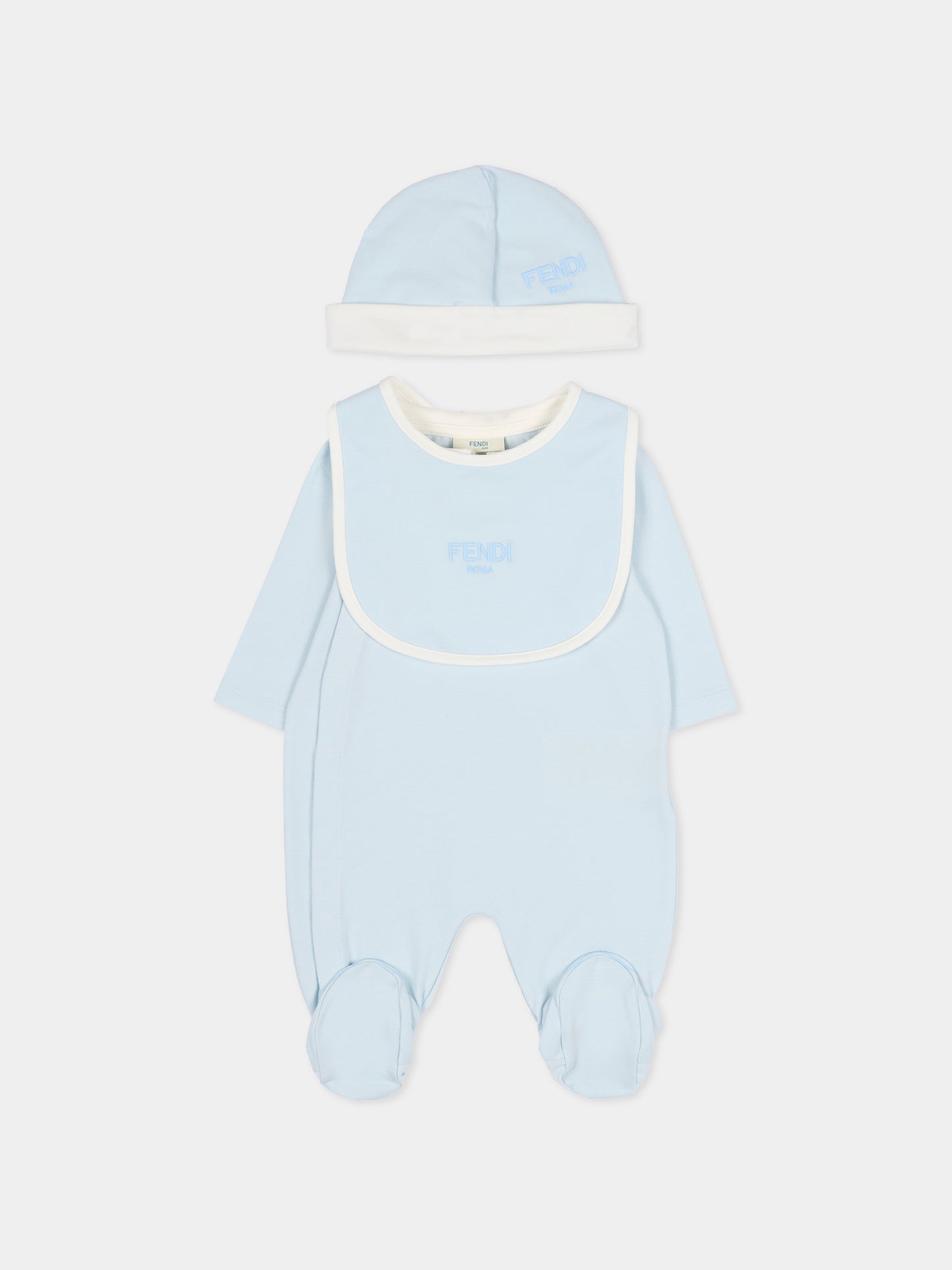 Set tutina celeste per neonato con logo ricamato,Fendi Kids,BUK154 ST8 F19J4