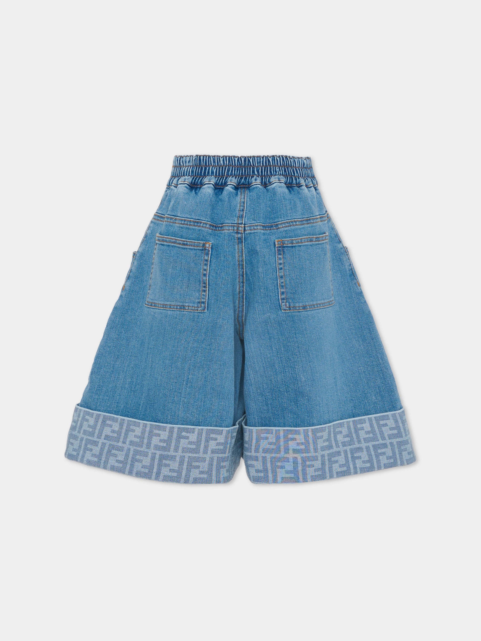 Shorts denim per bambina con FF,Fendi Kids,JFF389 AVVU F0QG0