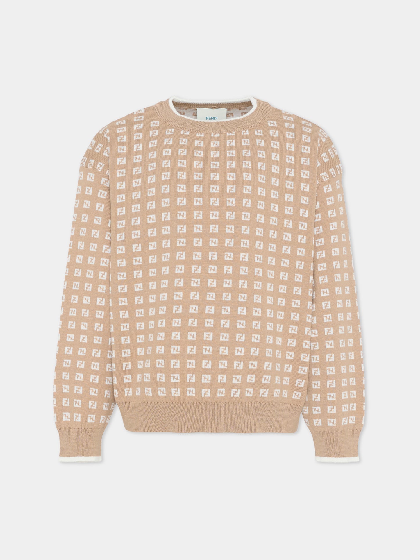 Maglione beige per bambini con FF,Fendi Kids,JUG205 AYMY F1UCS