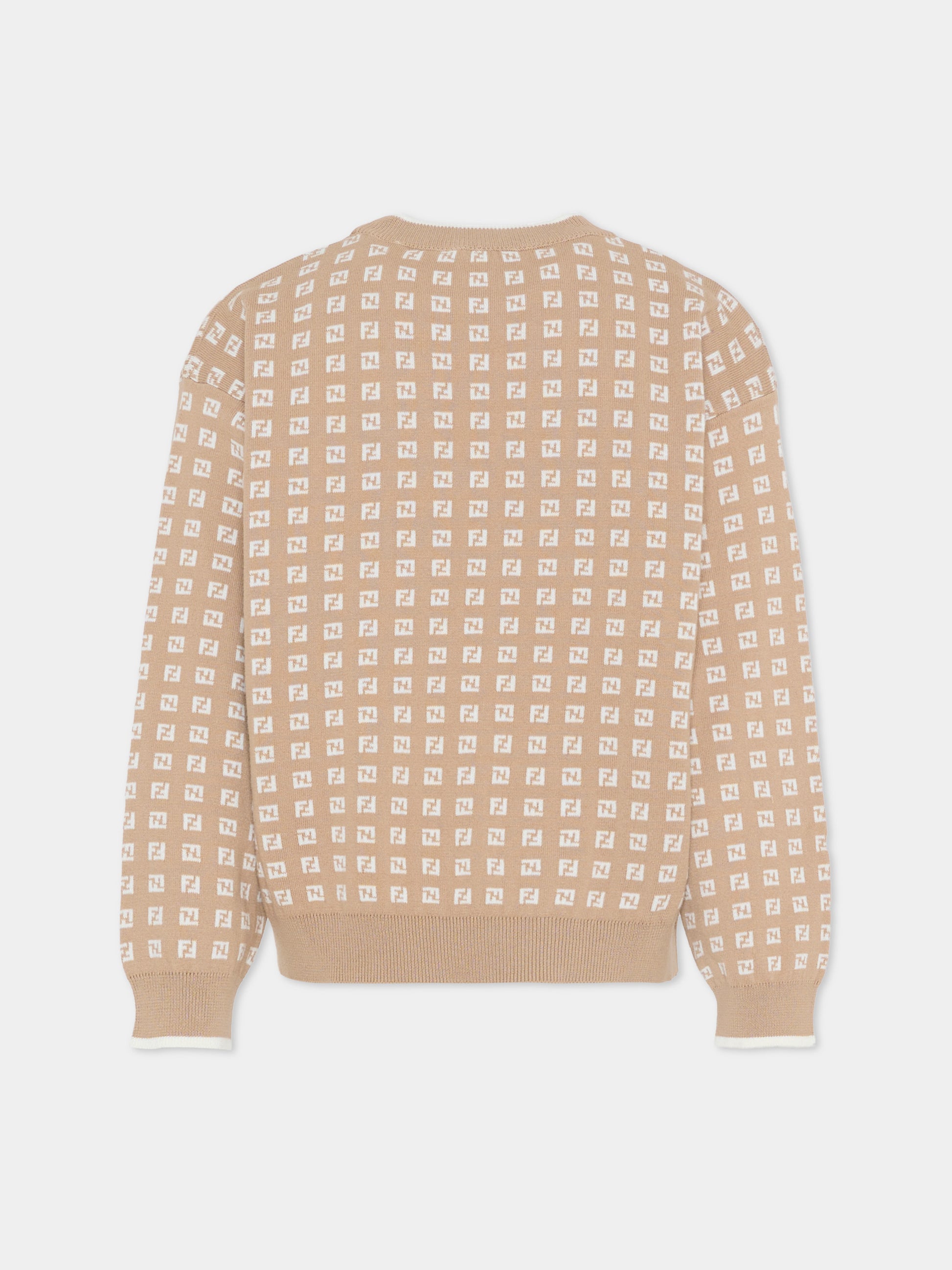 Maglione beige per bambini con FF,Fendi Kids,JUG205 AYMY F1UCS