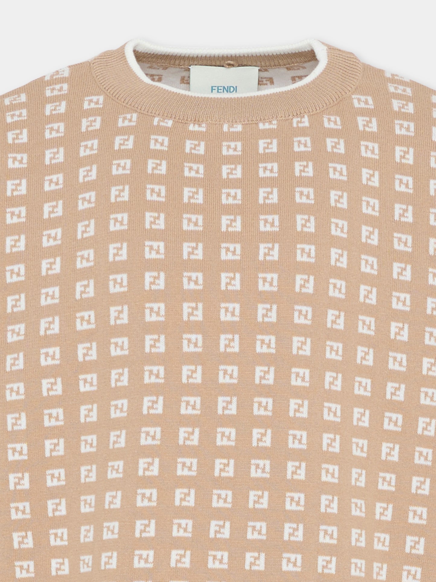 Maglione beige per bambini con FF,Fendi Kids,JUG205 AYMY F1UCS
