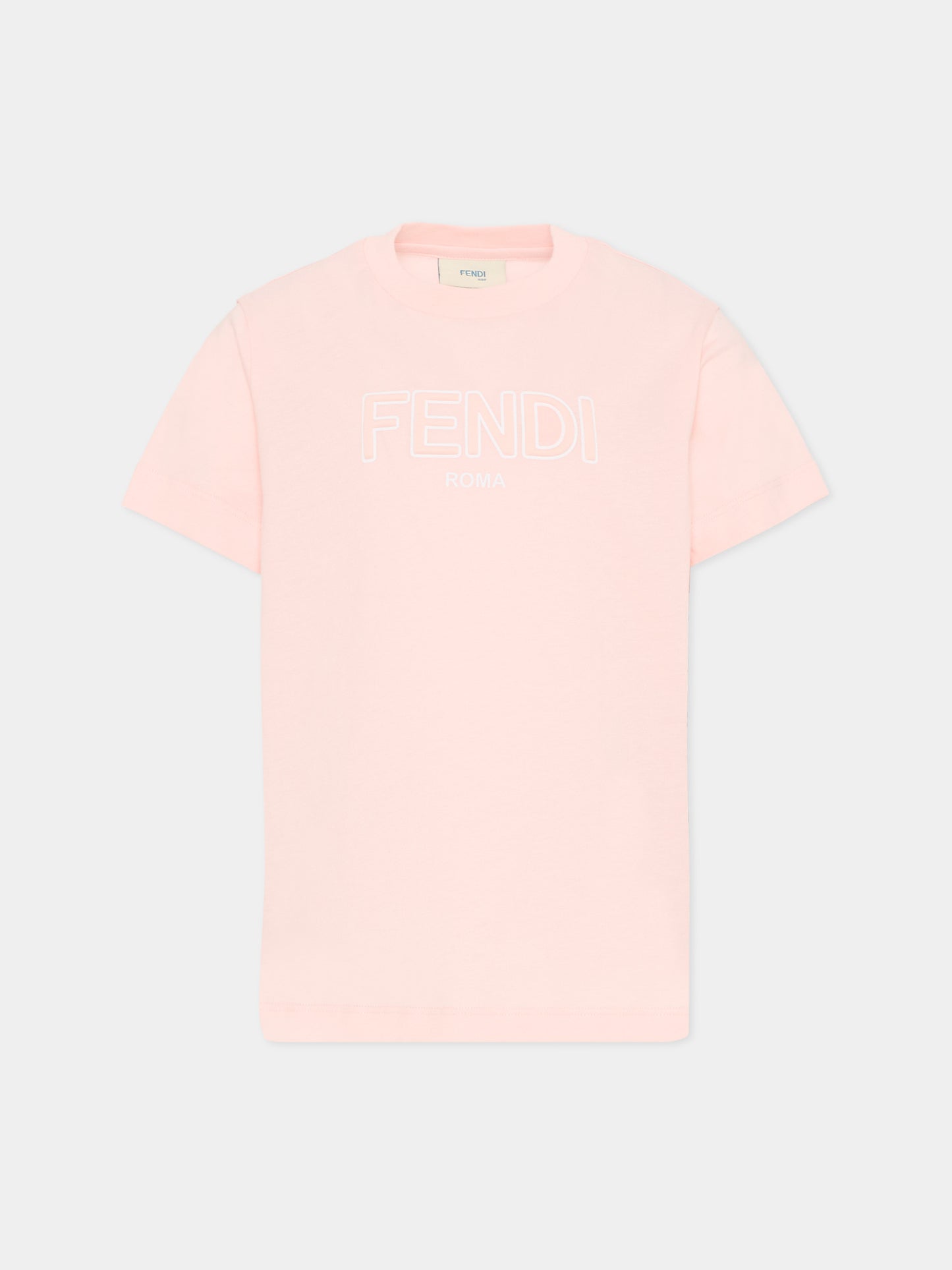 T-shirt rosa per bambina con logo,Fendi Kids,JUI202 7AJ F1UL9