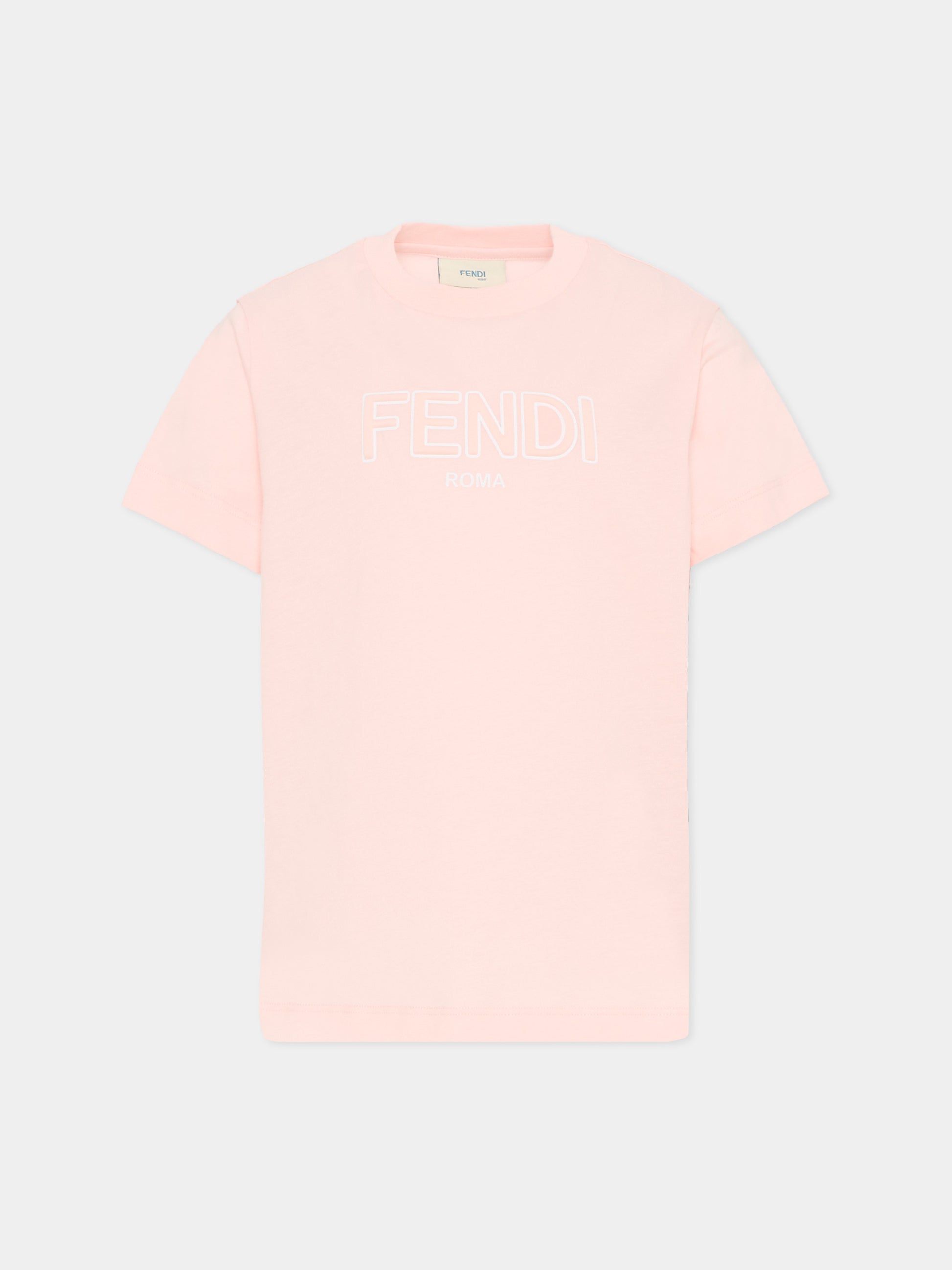 T-shirt rosa per bambina con logo,Fendi Kids,JUI202 7AJ F1UL9