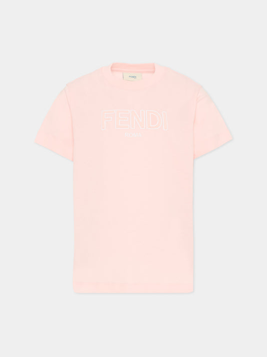 T-shirt rosa per bambina con logo,Fendi Kids,JUI202 7AJ F1UL9
