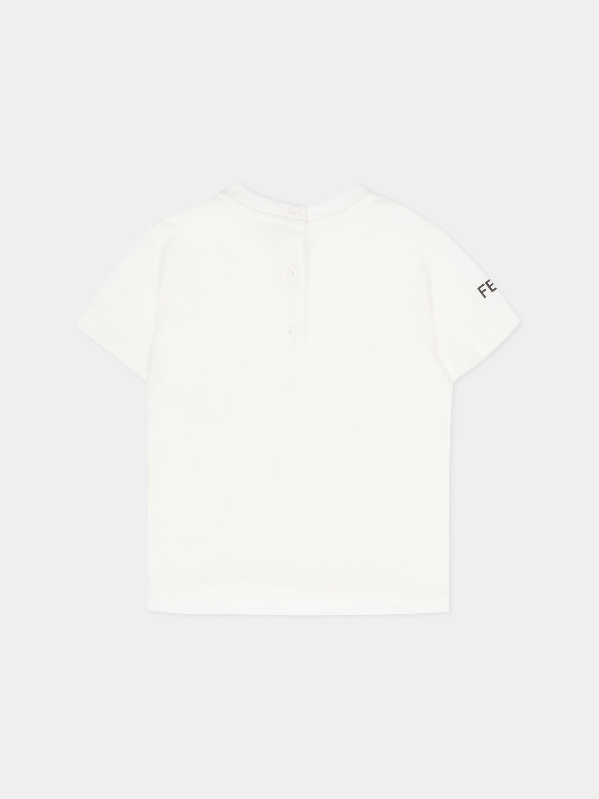 T-shirt avorio per neonati con orsetto Fendi,Fendi Kids,BUI114 7AJ F0TU9