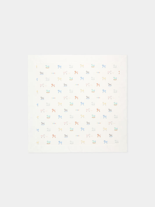 Coperta avorio per neonati con cavallo a dondolo,Fendi Kids,BUJ334 AVW8 F0ZA0