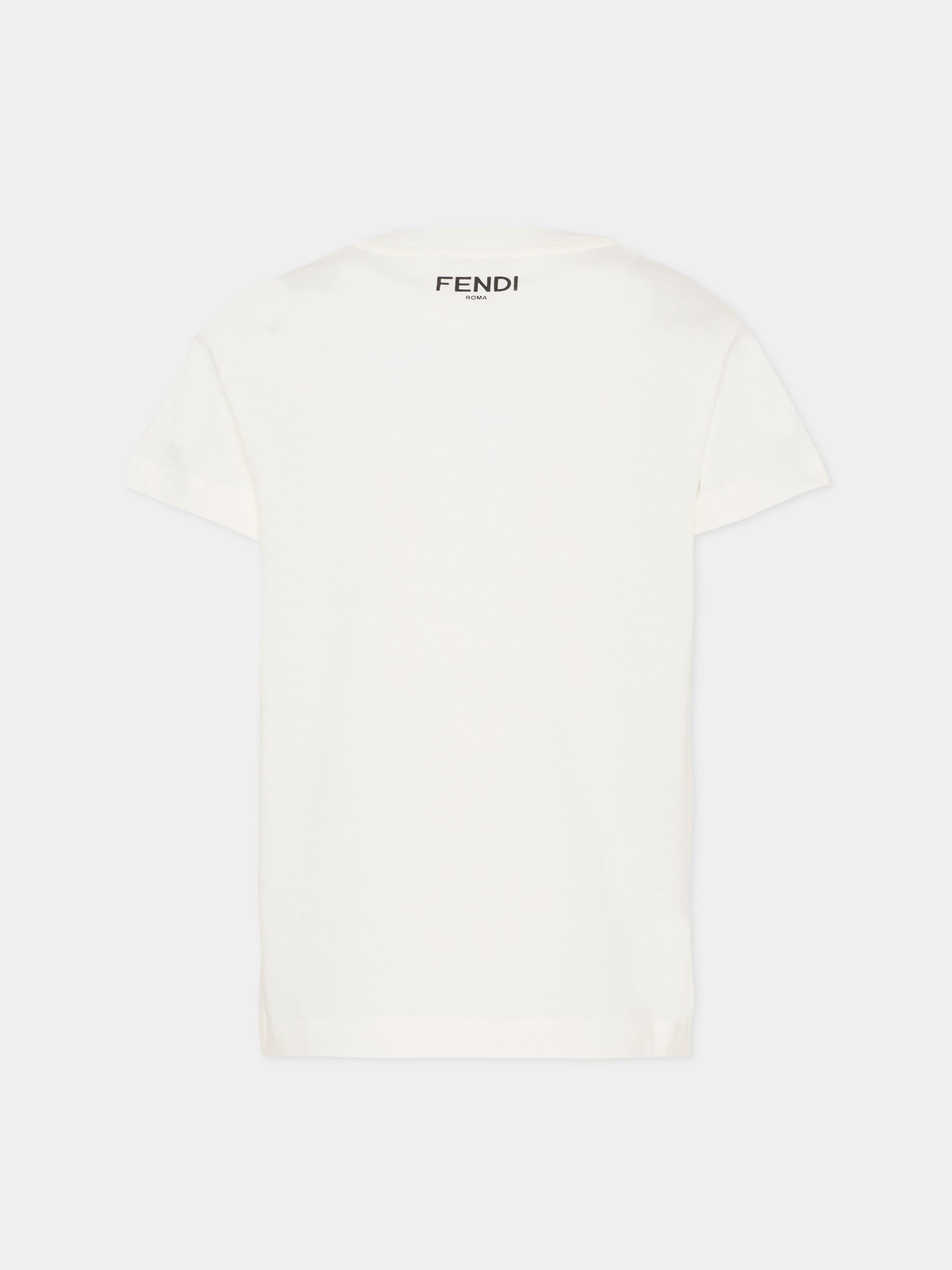 T-shirt avorio per bambina con stampa fiocco,Fendi Kids,JFI391 7AJ F0TU9