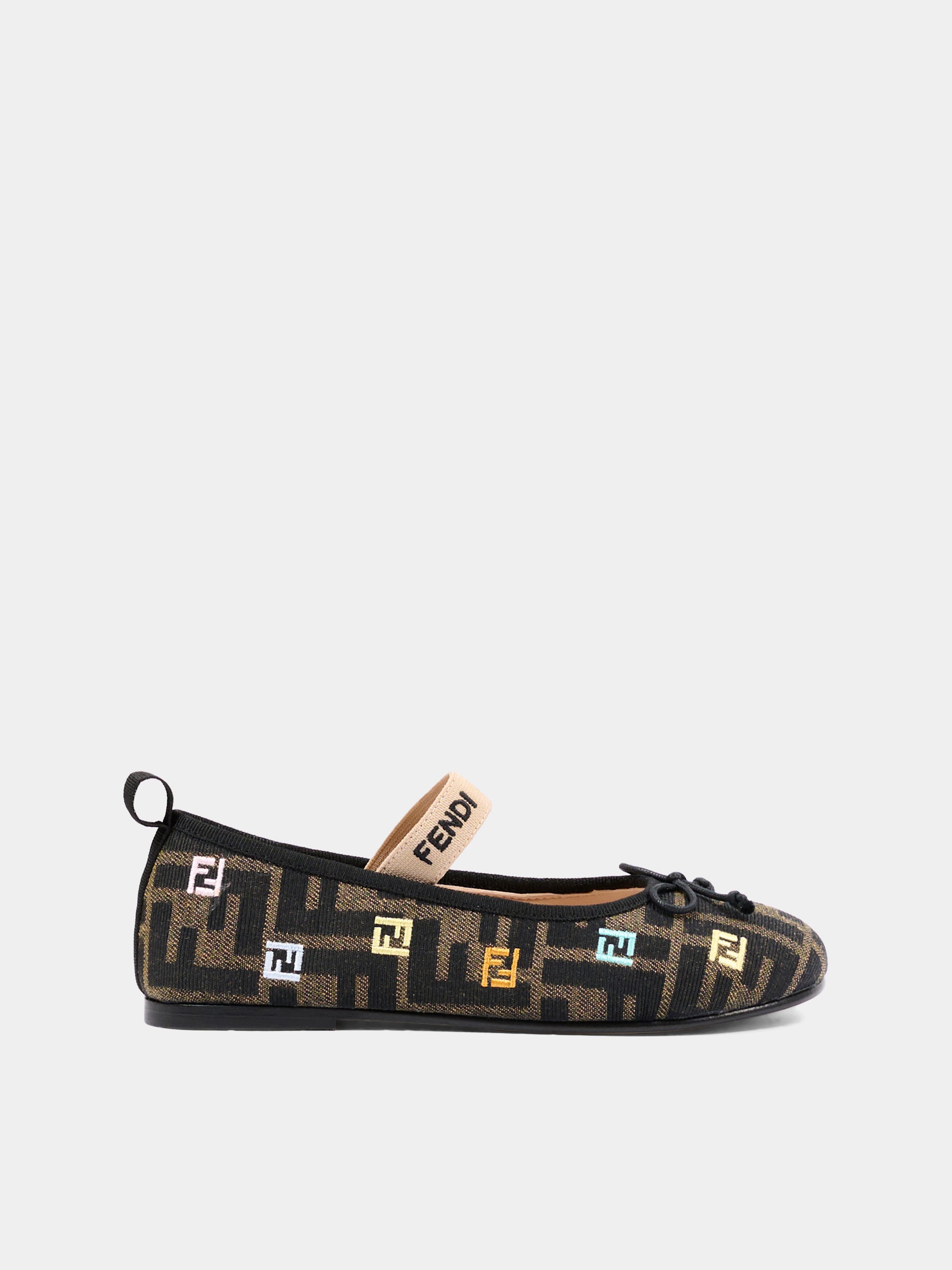 Ballerine marroni per bambina monogram,Fendi Kids,JFR566 AWK2 F1HFI