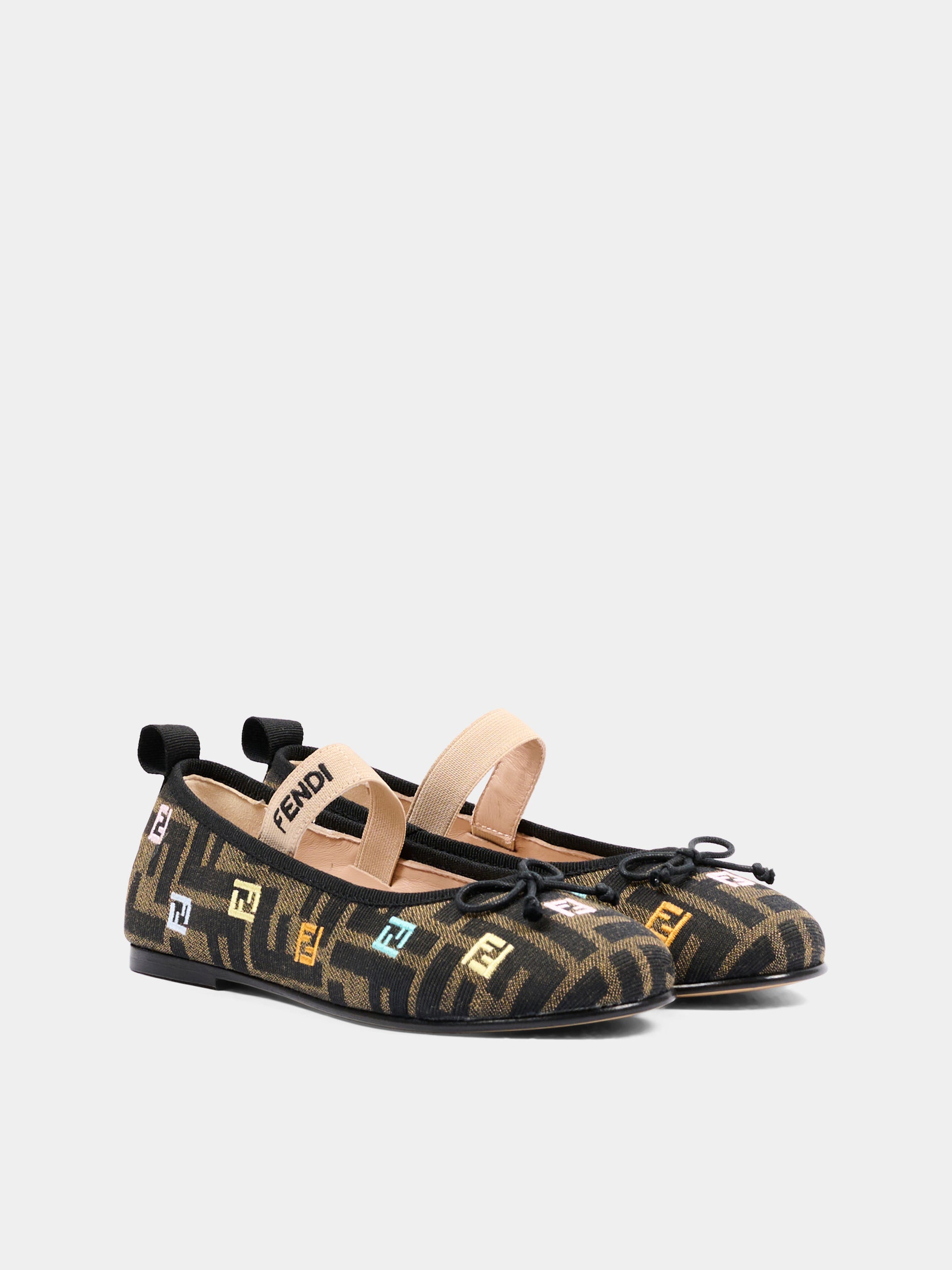 Ballerine marroni per bambina monogram,Fendi Kids,JFR566 AWK2 F1HFI