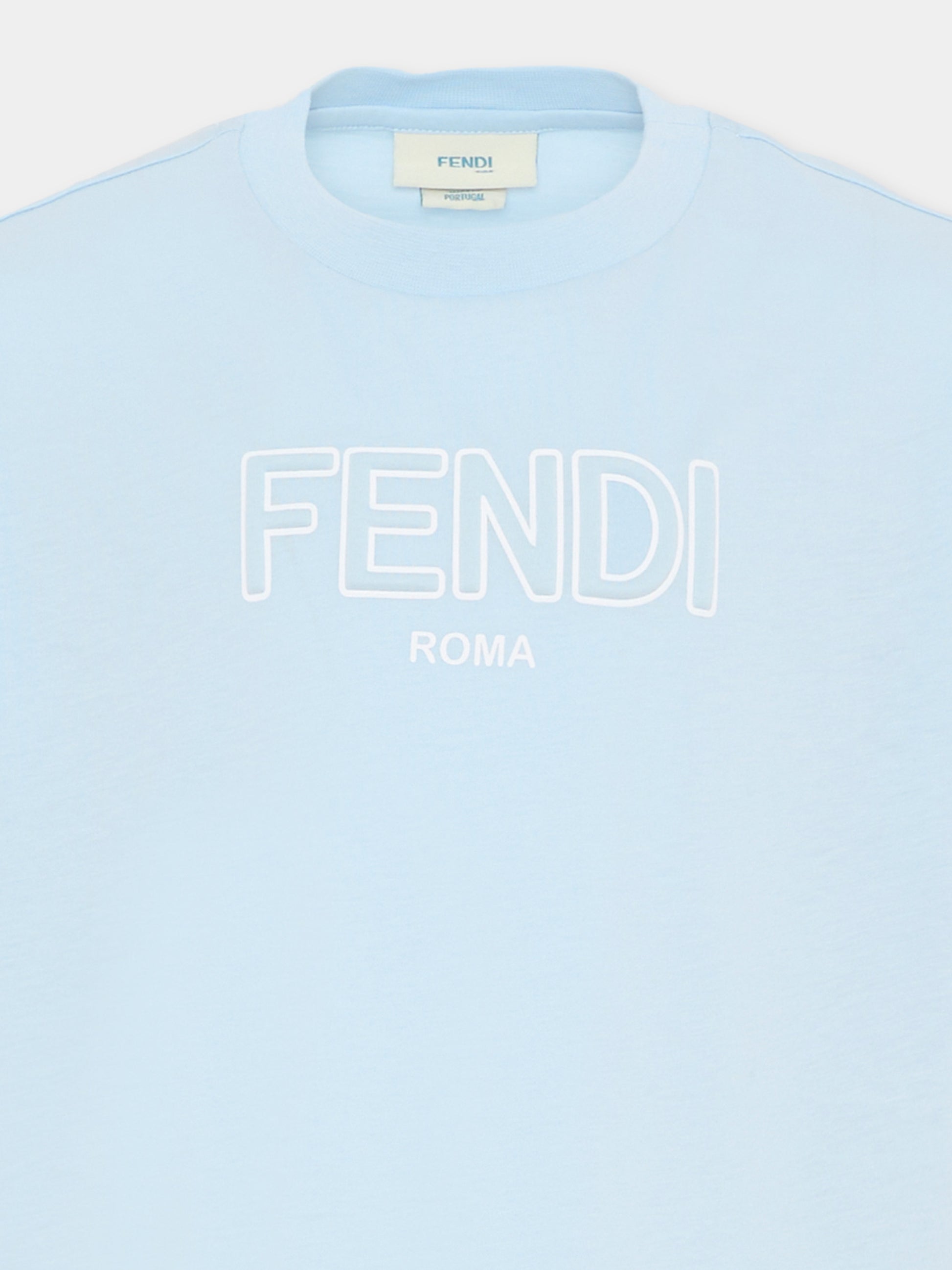 T-shirt celeste per bambino con logo,Fendi Kids,JUI201 7AJ F0EX7