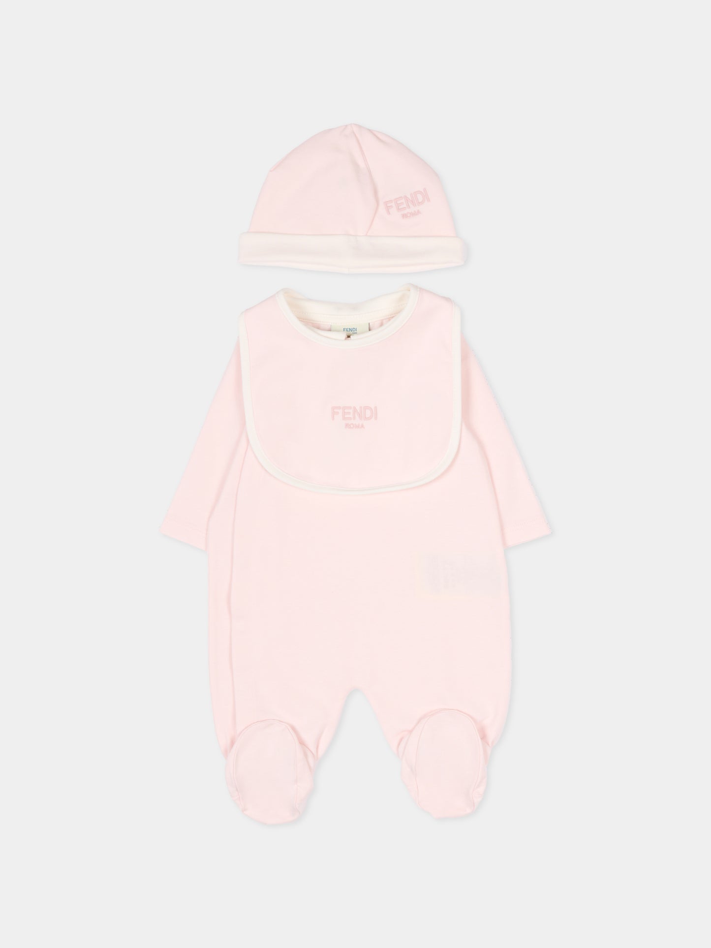 Set tutina rosa per neonata con logo ricamato,Fendi Kids,BUK154 ST8 F0C11