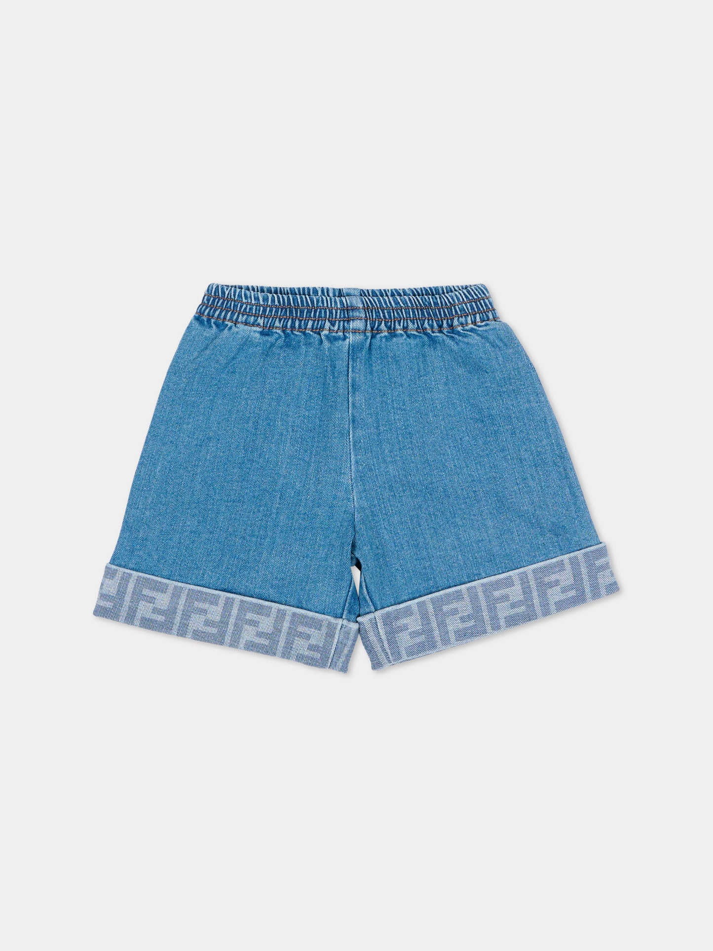 Shorts denim per neonata con FF,Fendi Kids,BUF265 AVVU F0QG0