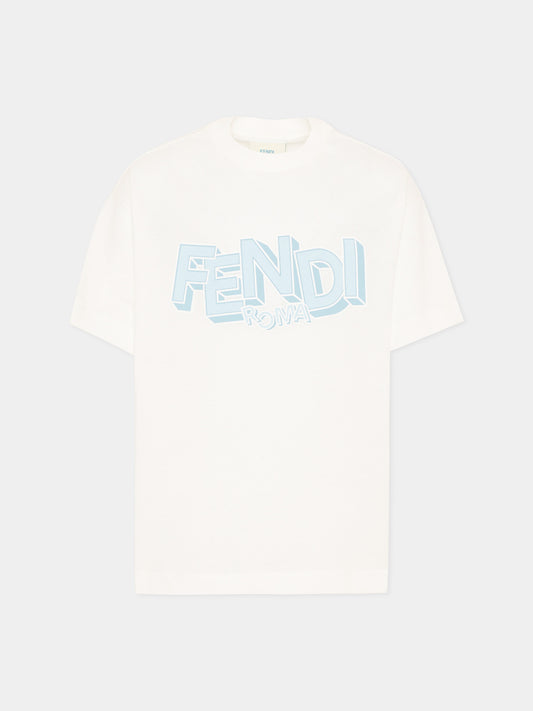 T-shirt bianca per bambino con logo,Fendi Kids,JMI504 7AJ F1UVS