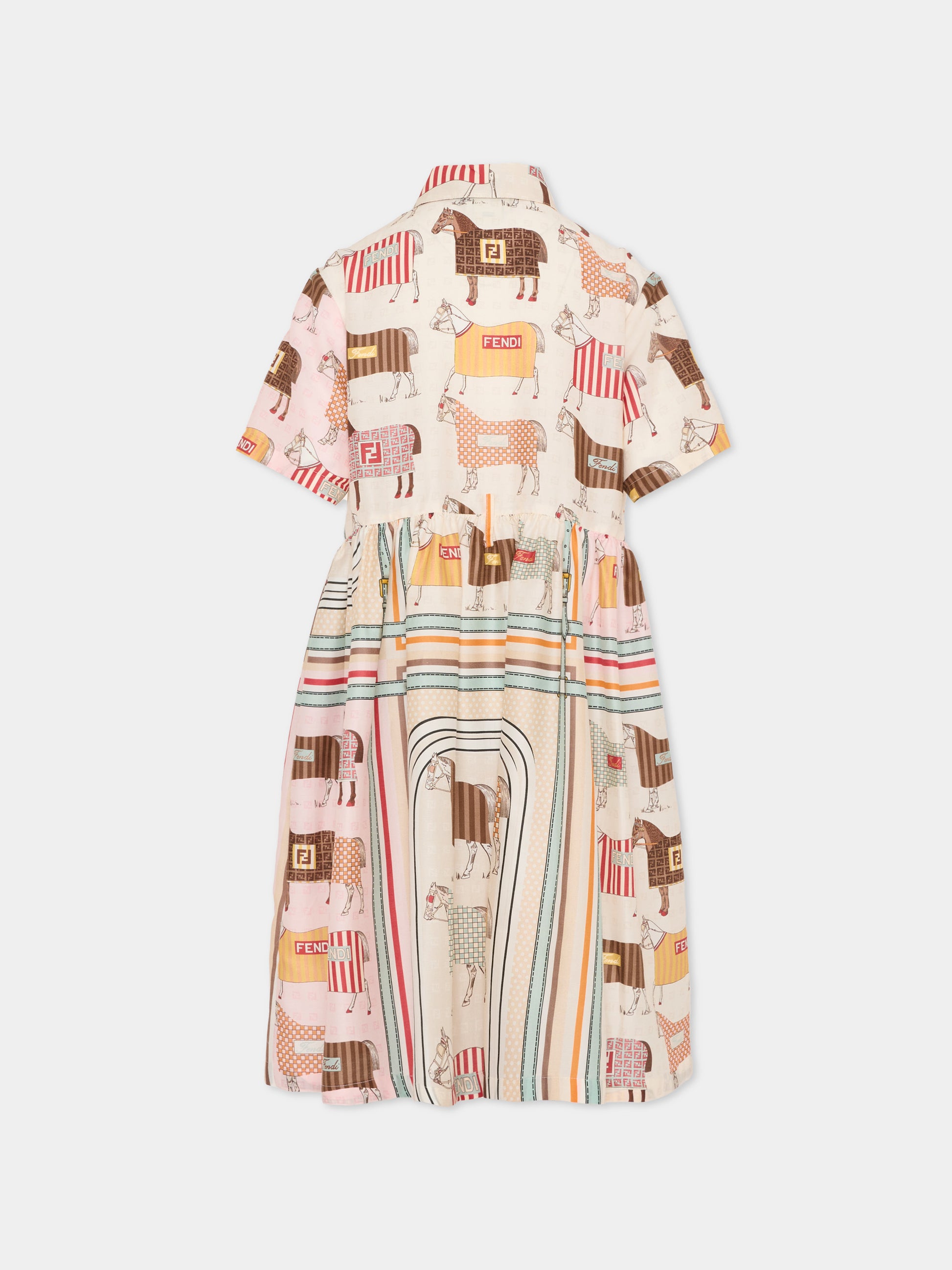 Vestito multicolor per bambina con stampa equestre,Fendi Kids,JFB837 AVVY F0B8F
