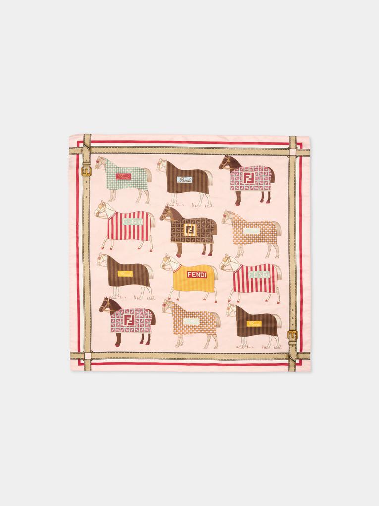 Foulard multicolor per bambina con stampa equestre,Fendi Kids,JFQ044 AWF8 F1VHK