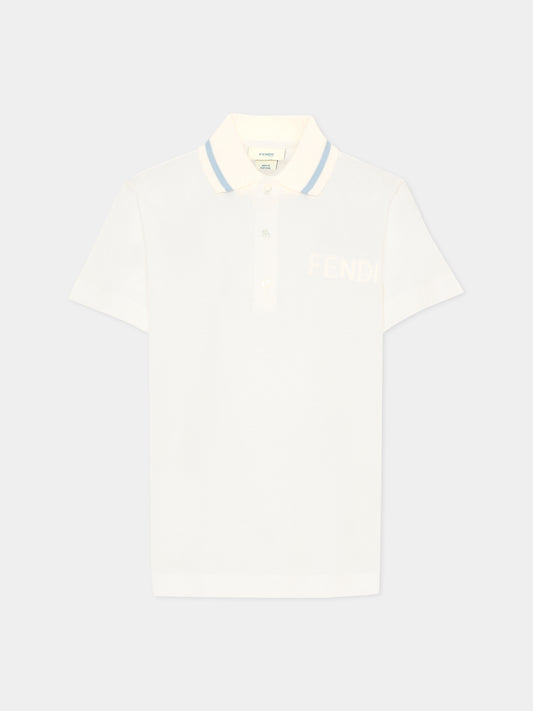 Polo avorio per bambino con logo,Fendi Kids,JMI496 7AJ F0TU9