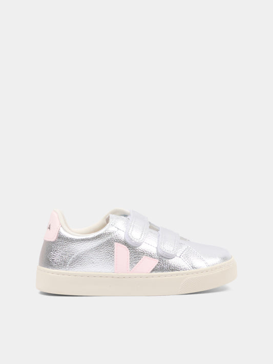 Sneakers basse argento per bambina con logo,Veja,SV0521493C