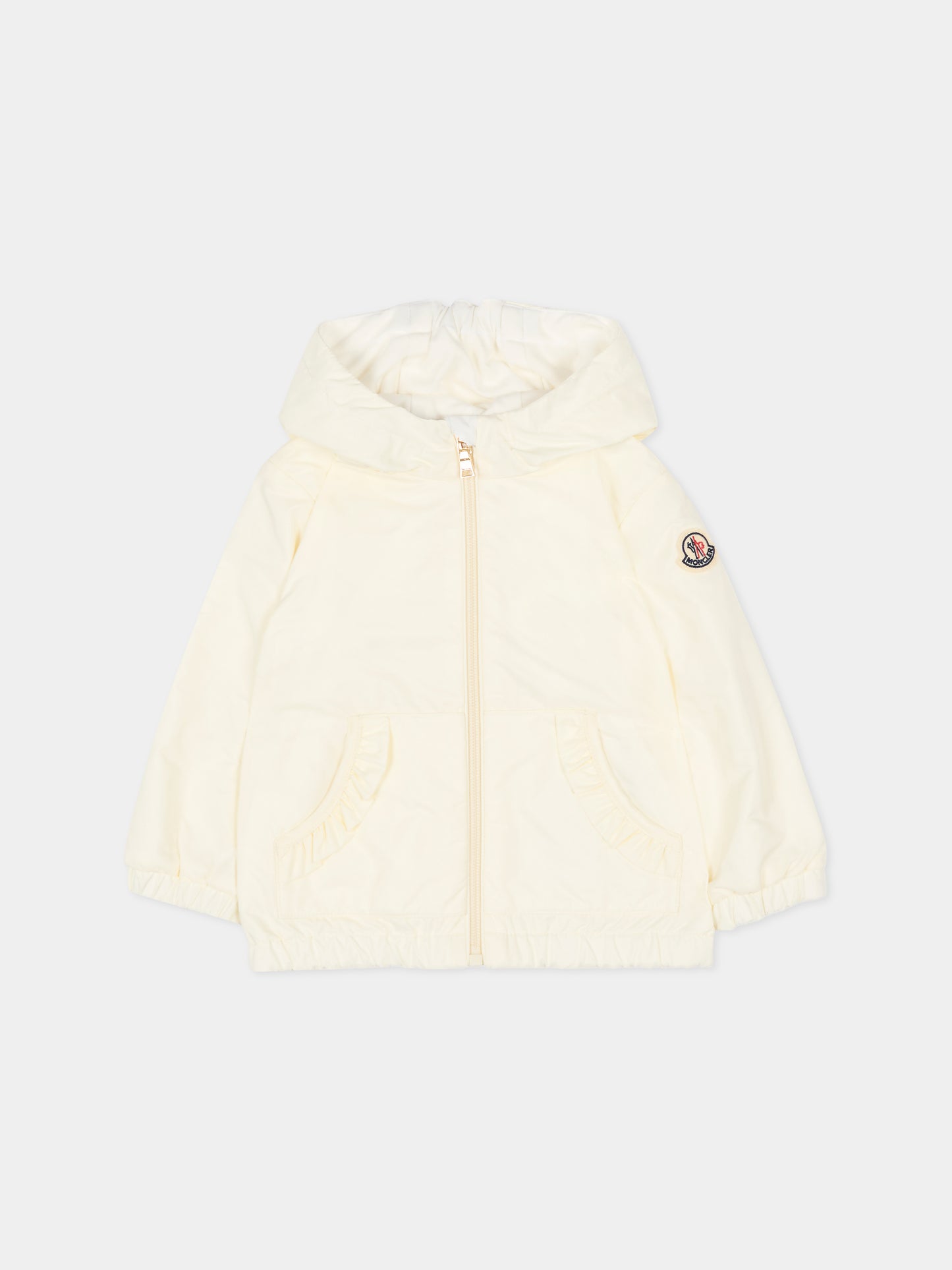 Giacca a vento Nigar avorio per neonata con logo,Moncler Kids,L1951 1A00011 53A5E 034