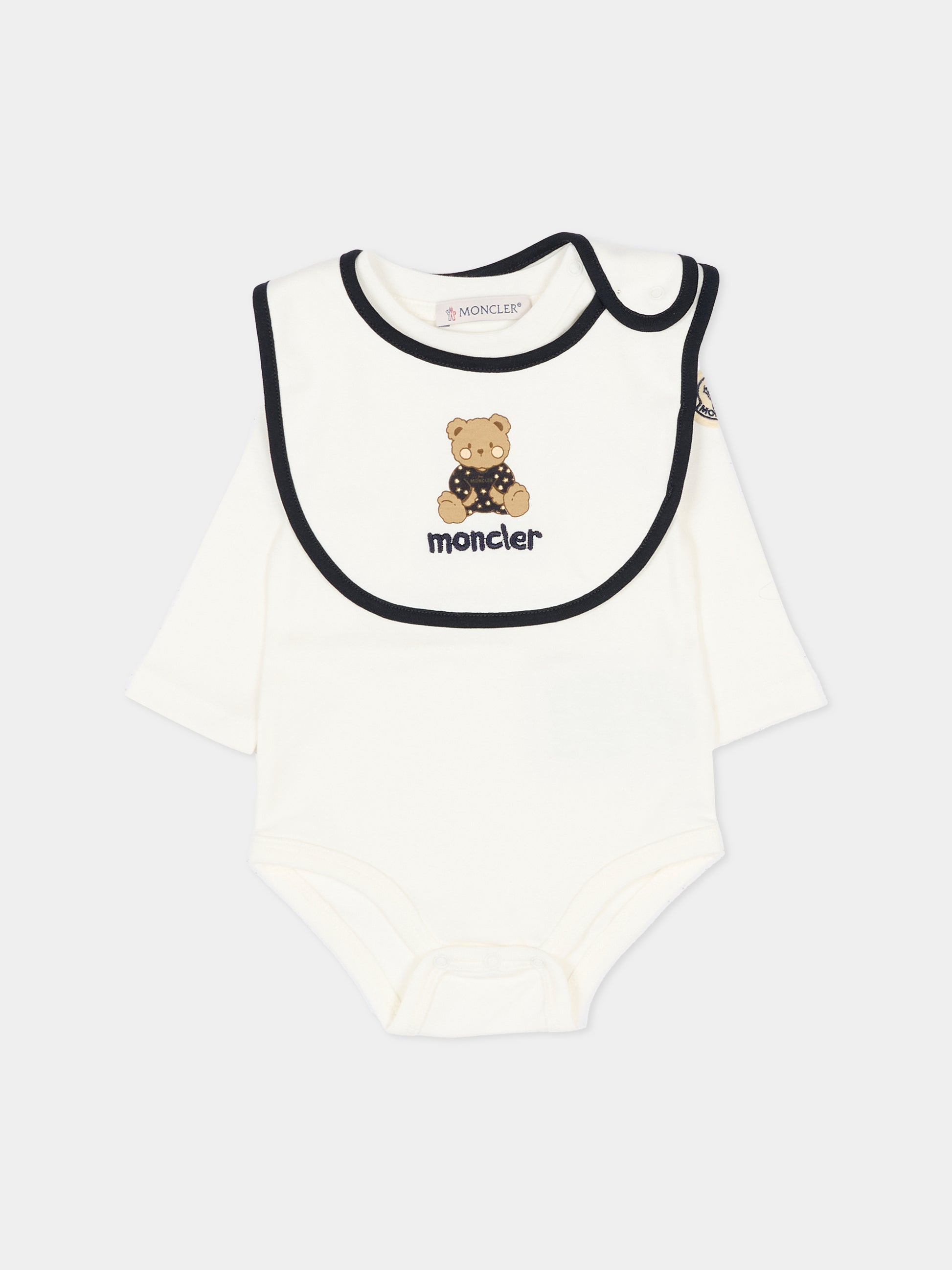 Set body avorio per neonati con orsetto,Moncler Kids,L1951 8P00003 8392E F07