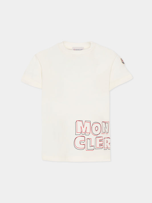 T-shirt avorio per bambino con logo,Moncler Kids,L1954 8C00006 89AFV 034