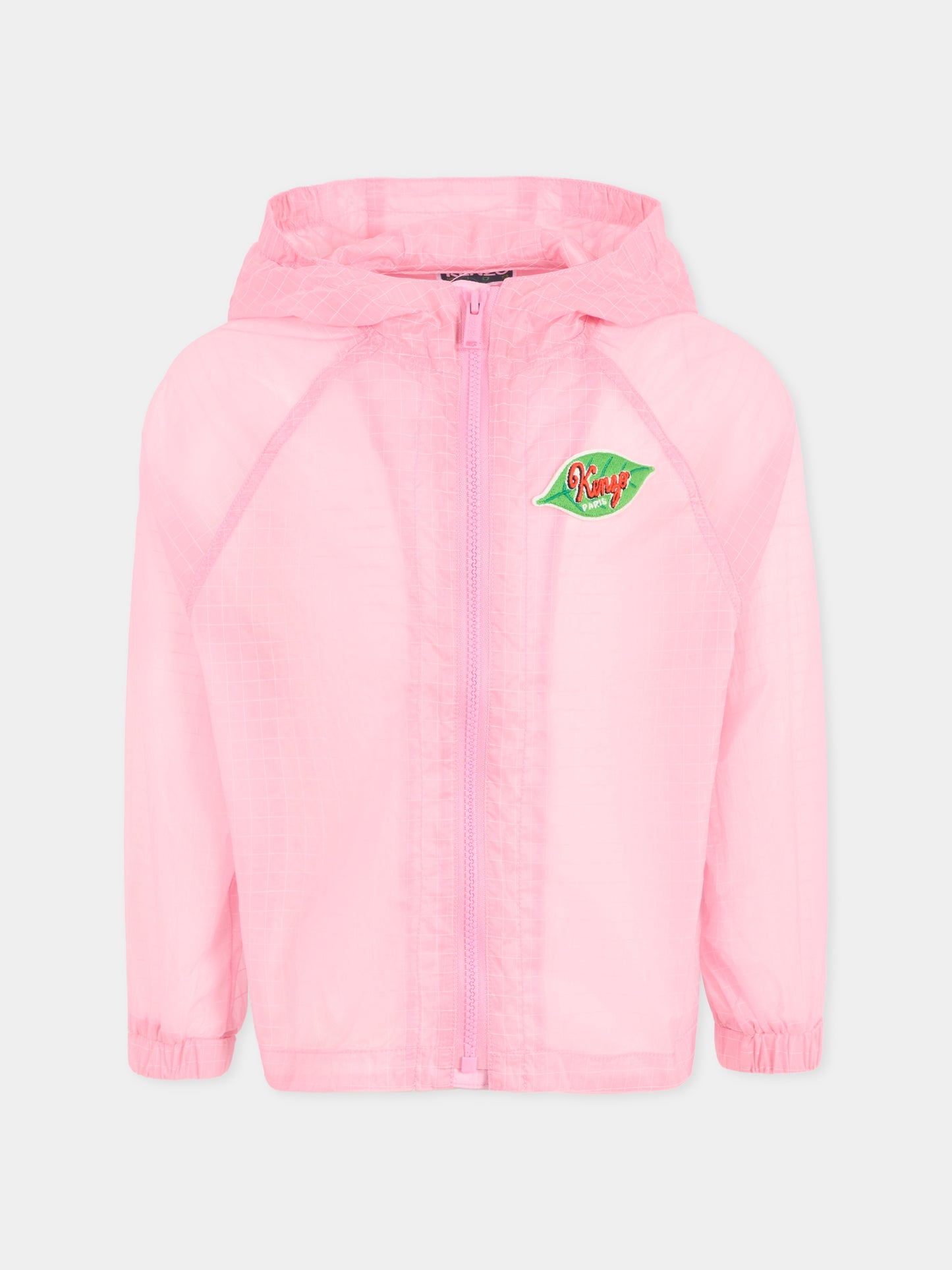 Giacca a vento rosa per bambina con logo ricamato,Kenzo Kids,K61053 465