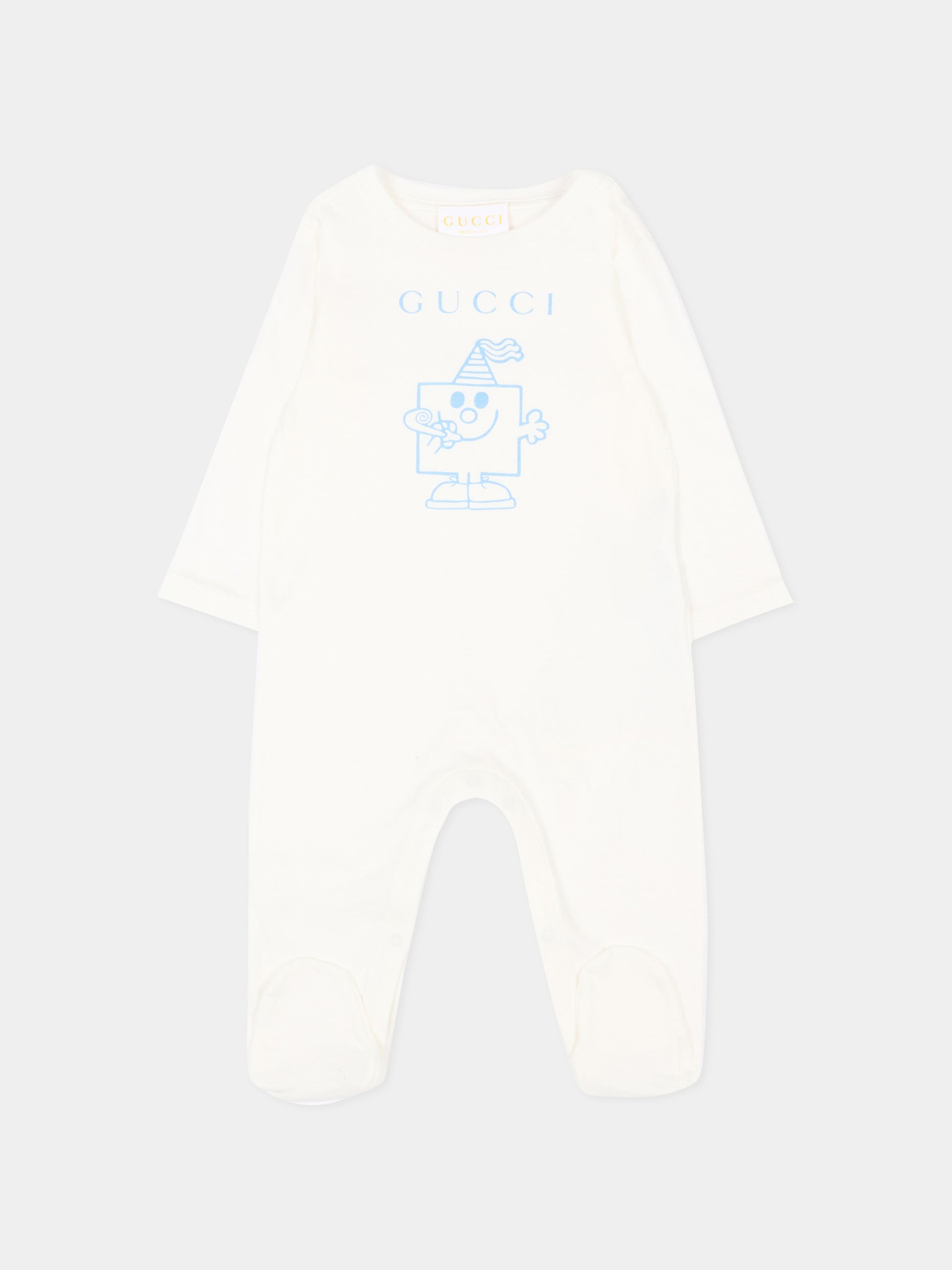 Tutina bianca per neonato con stampa party,Gucci Kids,855550 XJHPI 9214