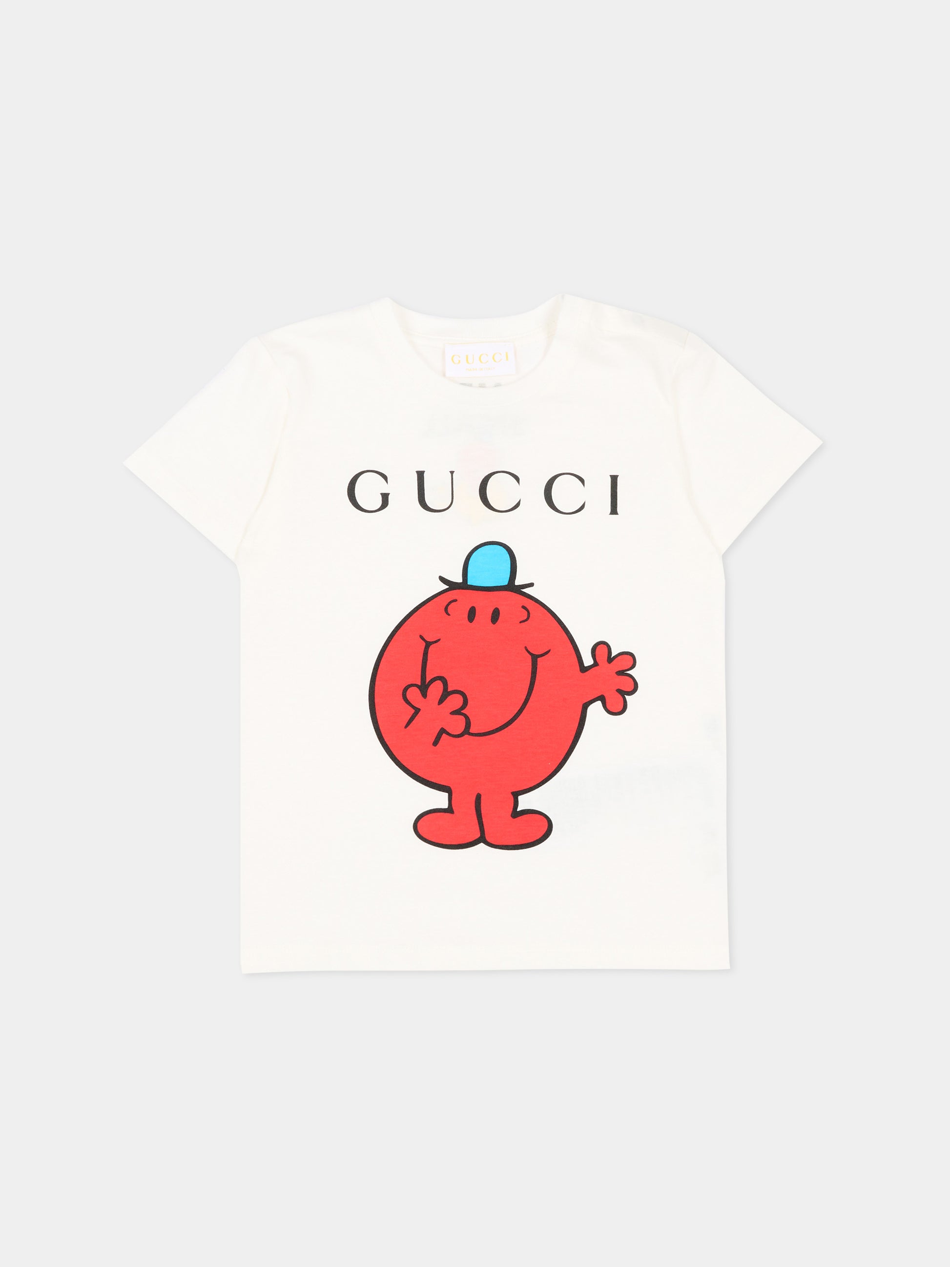 T-shirt avorio per neonati con Mr. Small,Gucci Kids,834576 XJHP1 9214