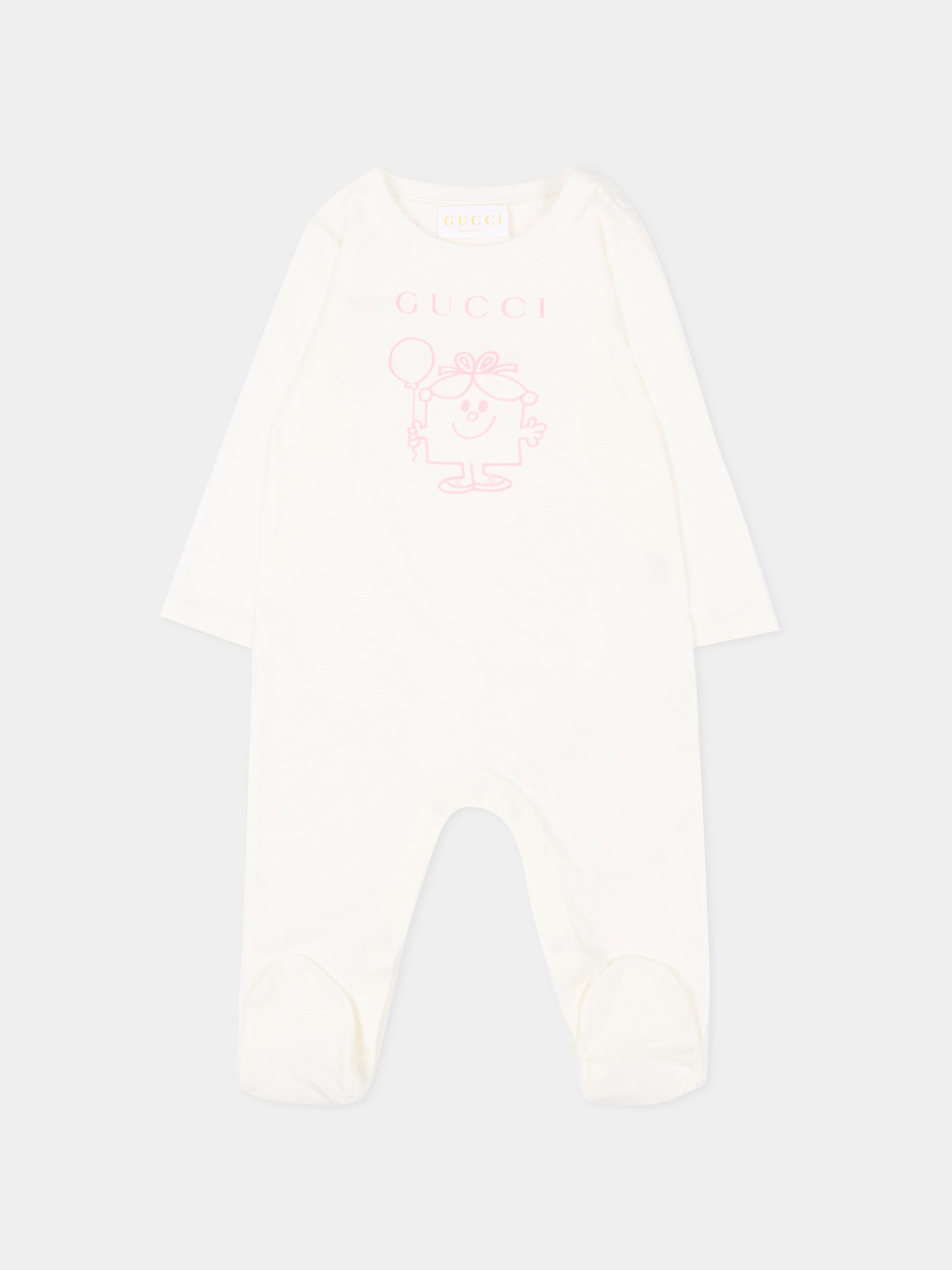 Tutina bianca per neonata con stampa party,Gucci Kids,855549 XJHPJ 9214