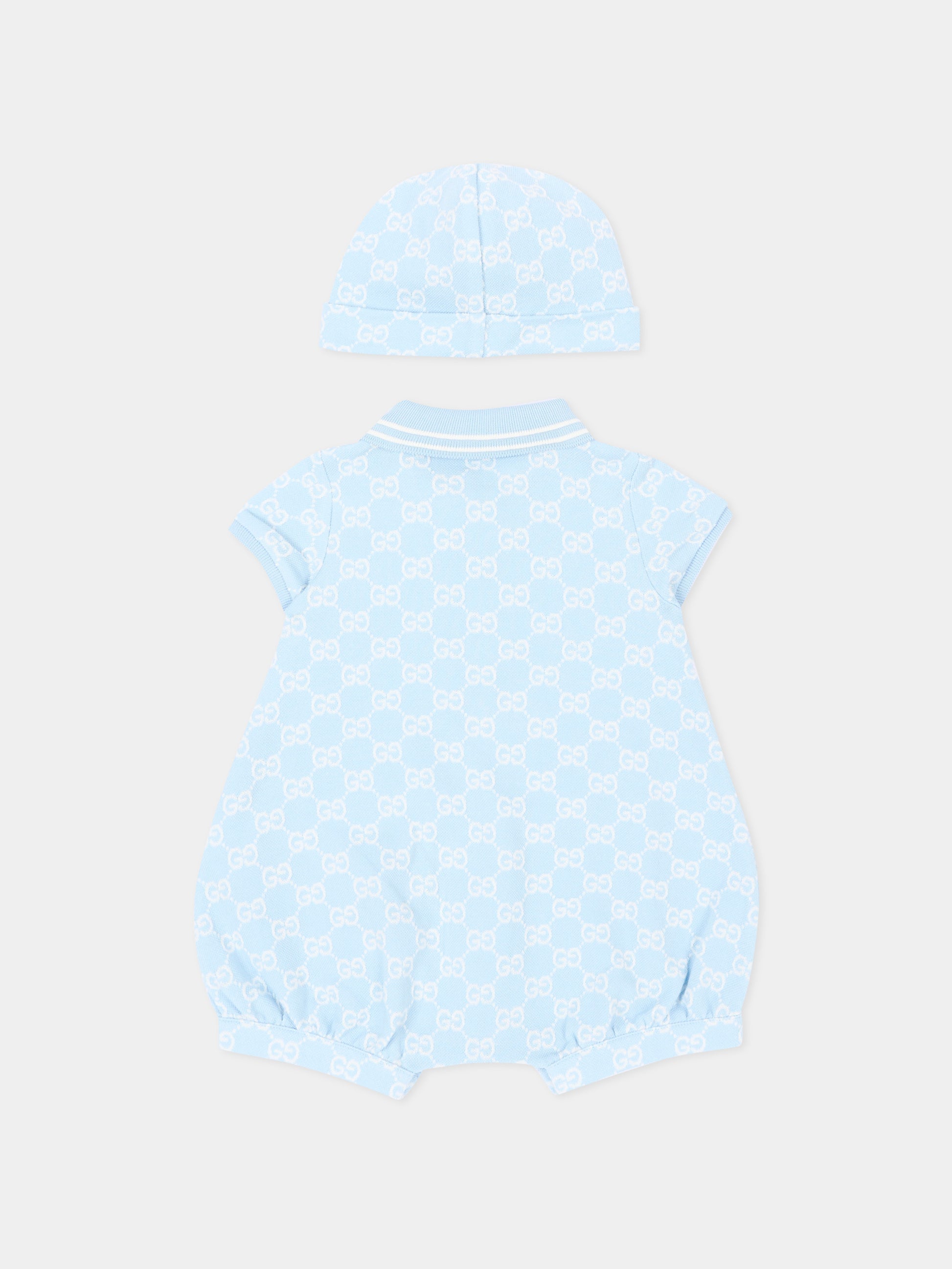Pagliaccetto celeste per neonato con monogram,Gucci Kids,849683 XJHBA 4914